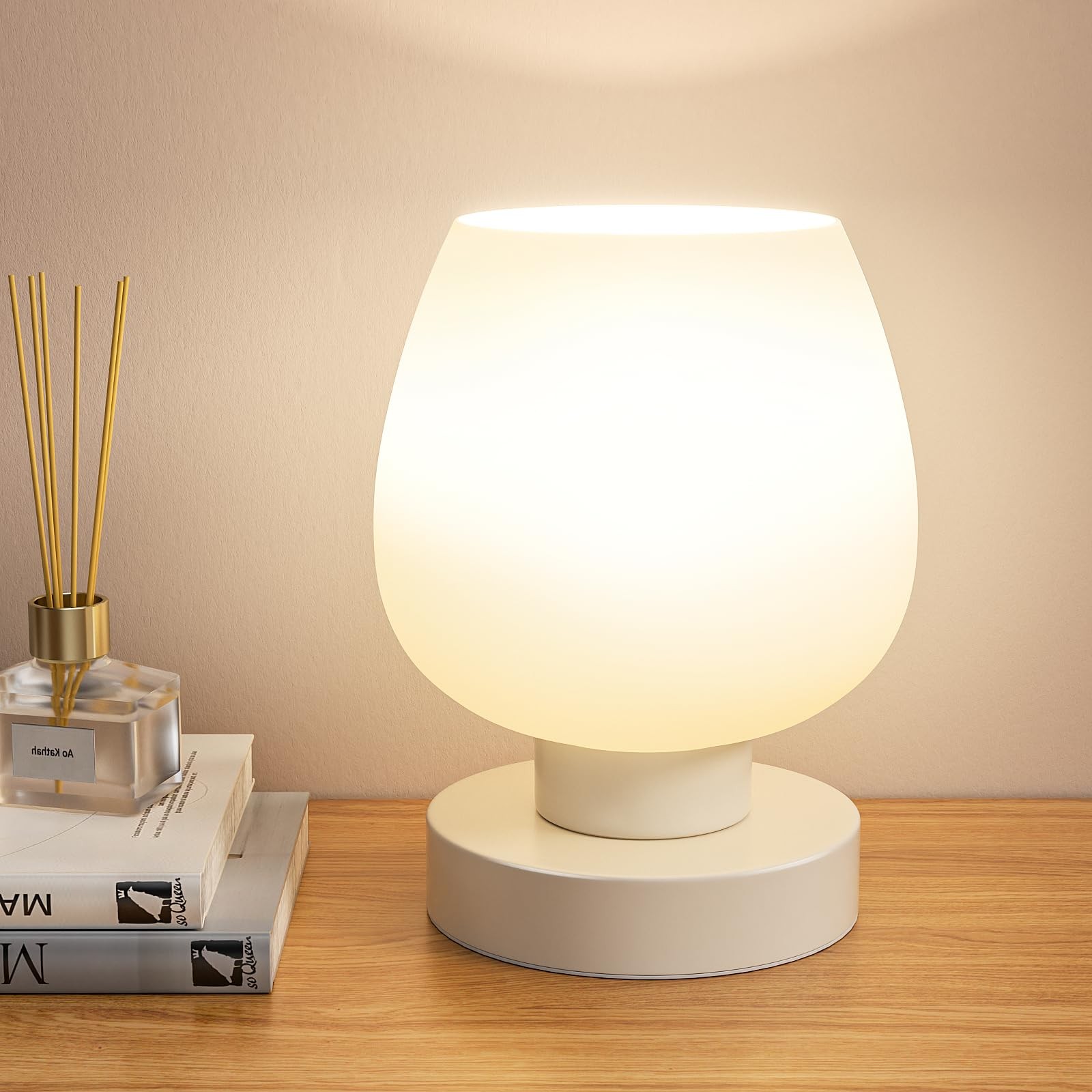 Seealle Touch Table Lamp for Nightstand - Small Bedside Non-USB, White_1Pack