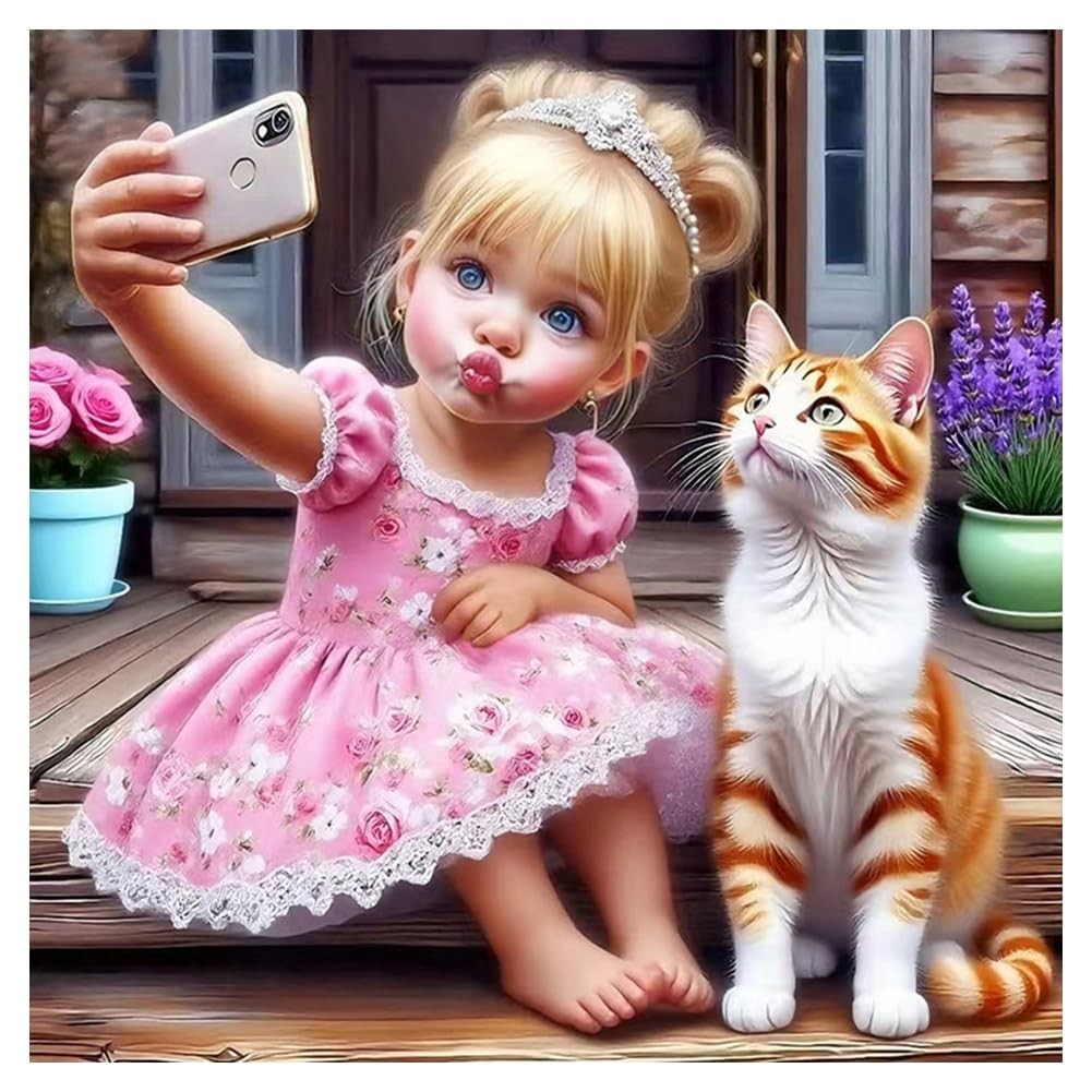 Cat Diamond Art Painting Kits for Adults,Flower Diamond Art Kits for Beginners,