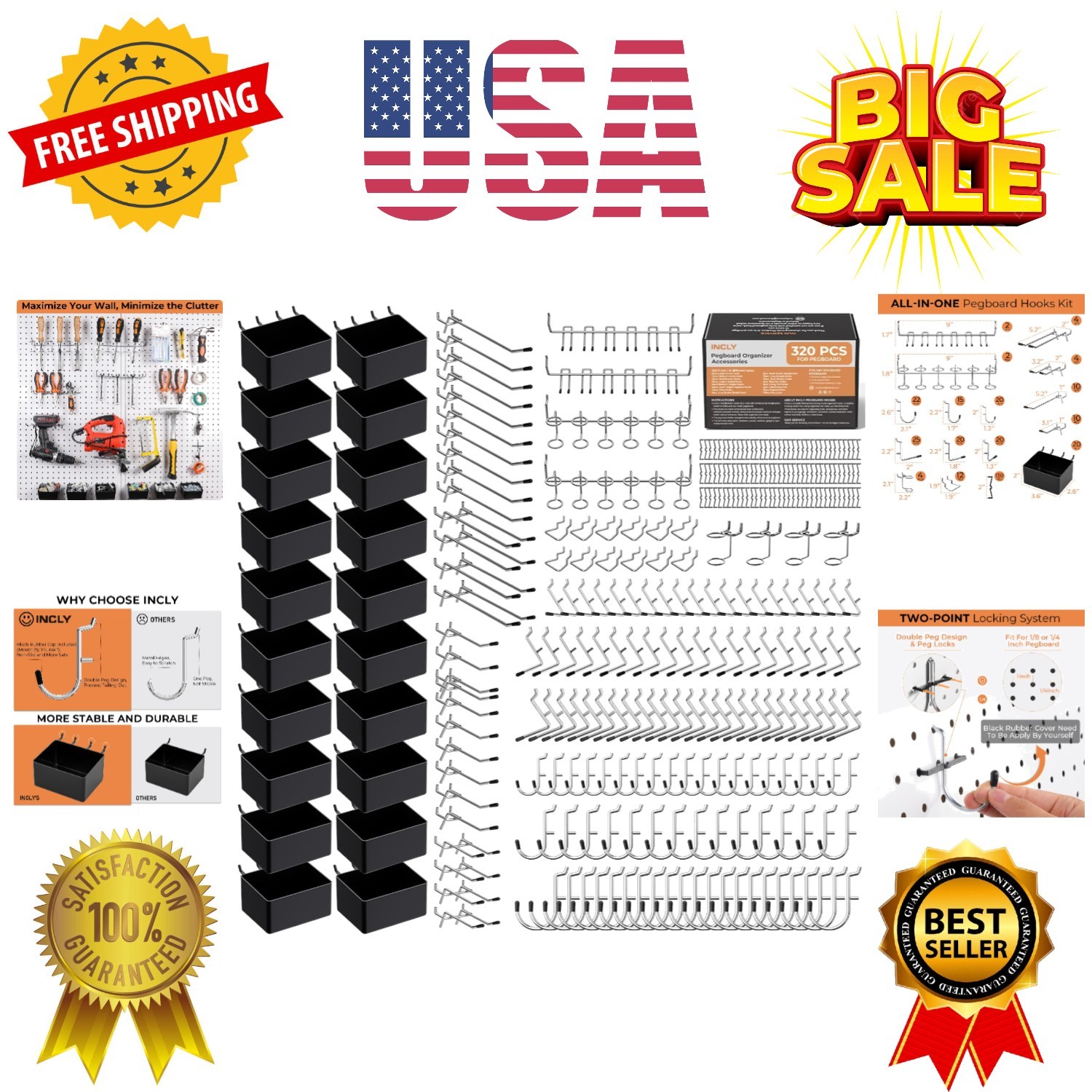 320PCS Pegboard Accessories Organizer Kit, Peg Board Hooks Assortment with 20...