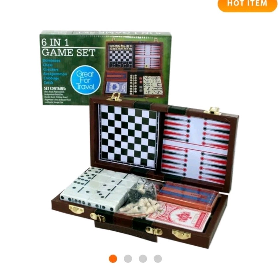 6 in 1 Game Set Portable Chess, Checkers, Backgammon, Dominoes, Cribbage, Cards