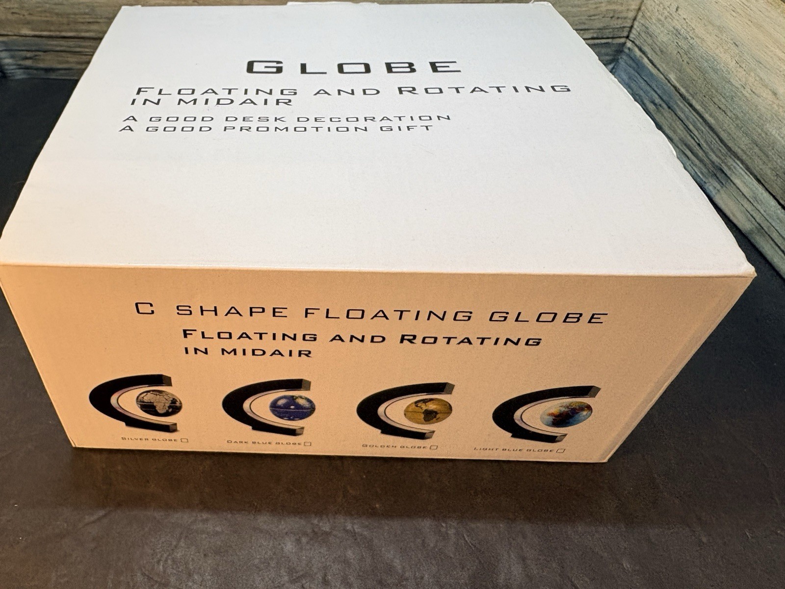 C Shape Floating & Rotating Globe Silver & Black LED Lights Desktop