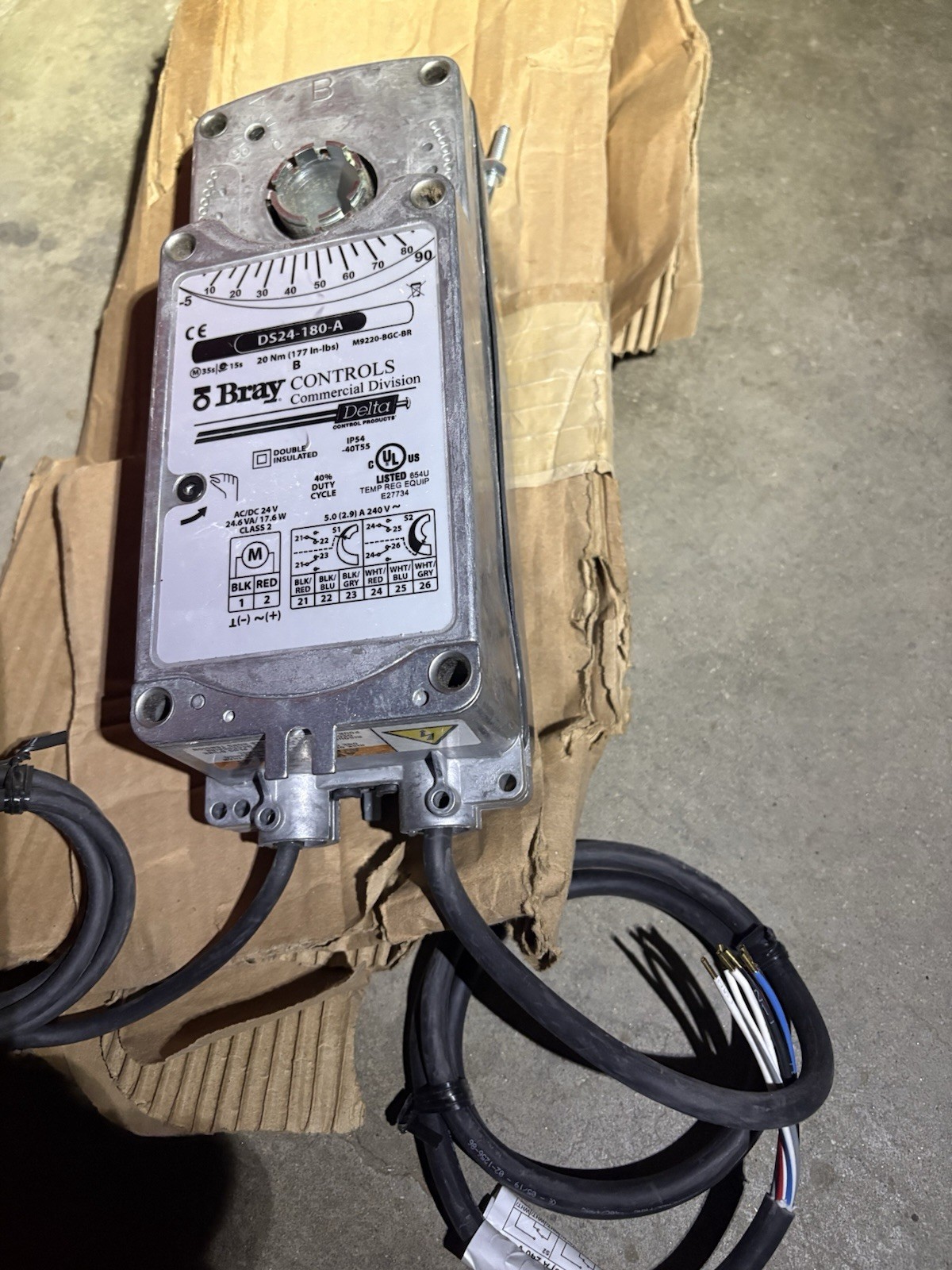 Bray Controls DS24-180-A 24V HVAC Damper Actuator w/ Wiring Cable