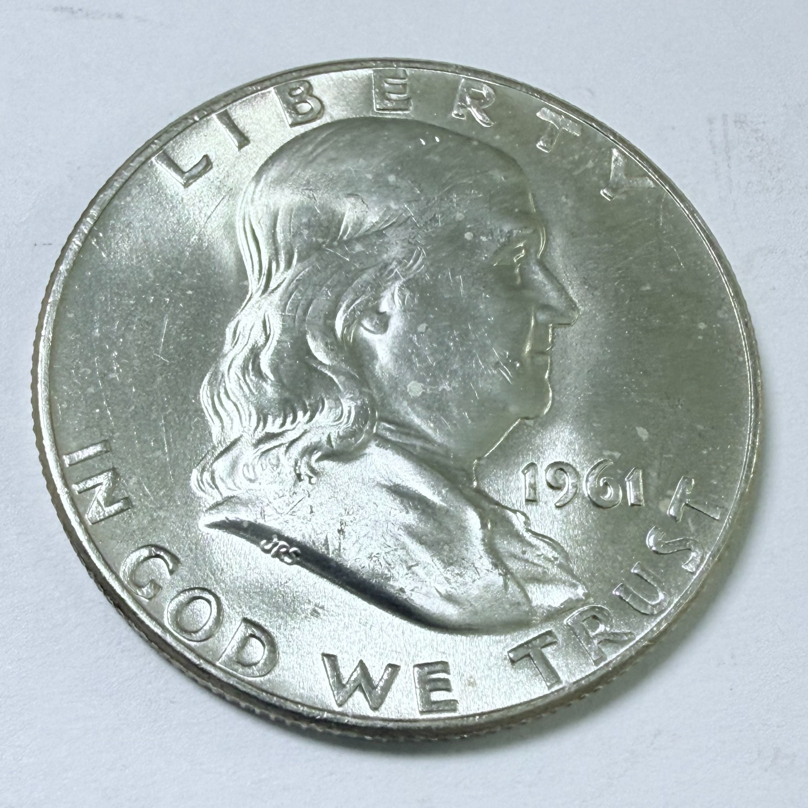1961-D Franklin Half Dollar 90% Silver AU ABOUT UNCIRCULATED Details #9780
