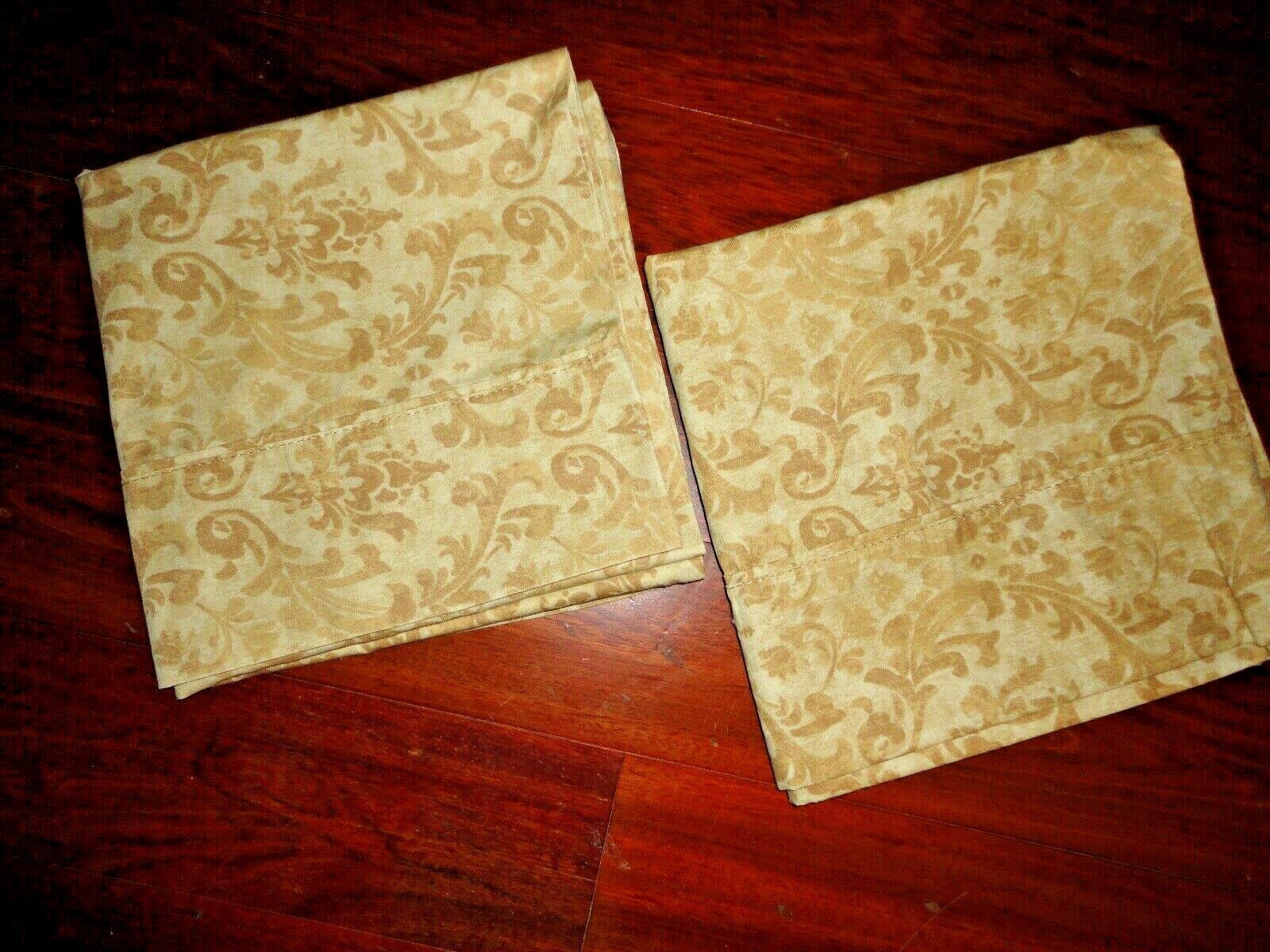 SUNHAM BEDDING TUSCAN OLD WORLD TAN SCROLL (PAIR) KING PILLOWCASES 19 X 38