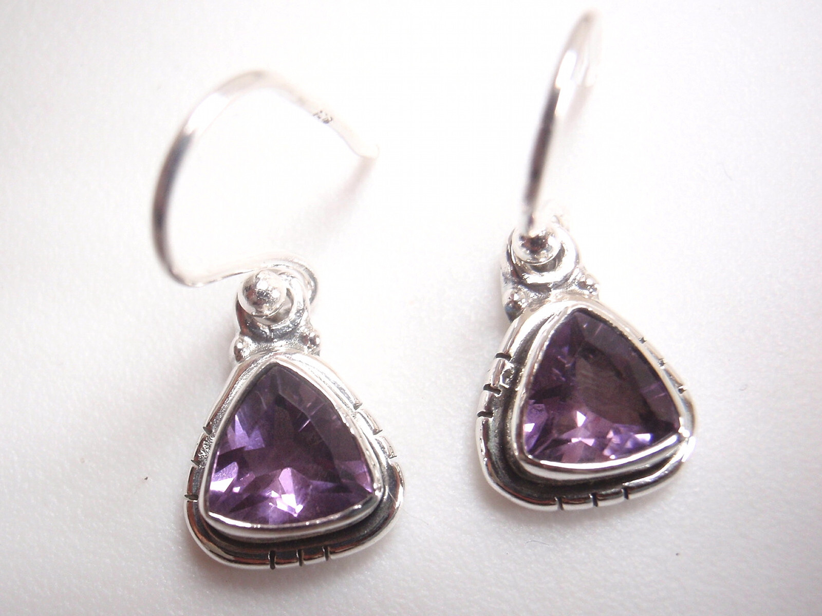 Faceted Amethyst Triangle 925 Sterling Silver Dangle Earrings Small