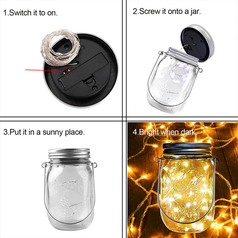 6 Pack Solar Mason Jar Lid Insert 20 LED Mason Jar String Lights for Glass Mason