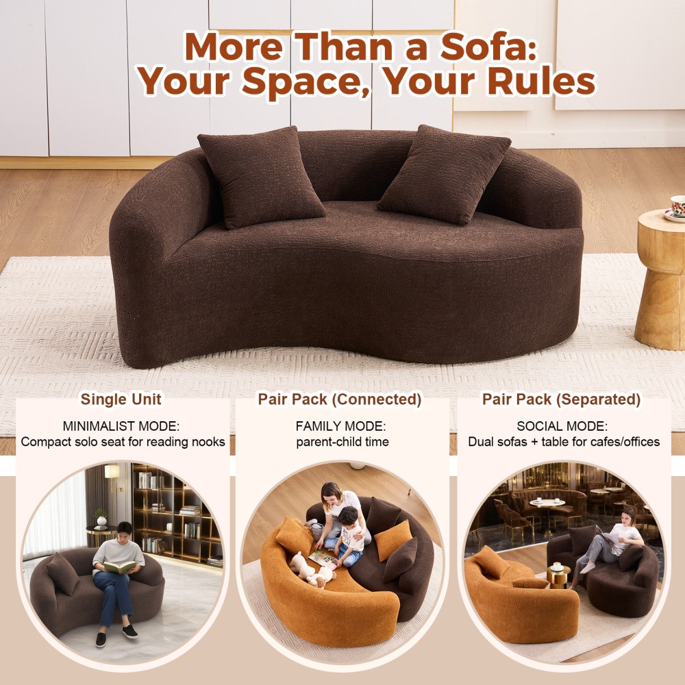 Reversible Loveseat Sofa with Dual-Depth Seat & Pillow Back, Chenille Fabric