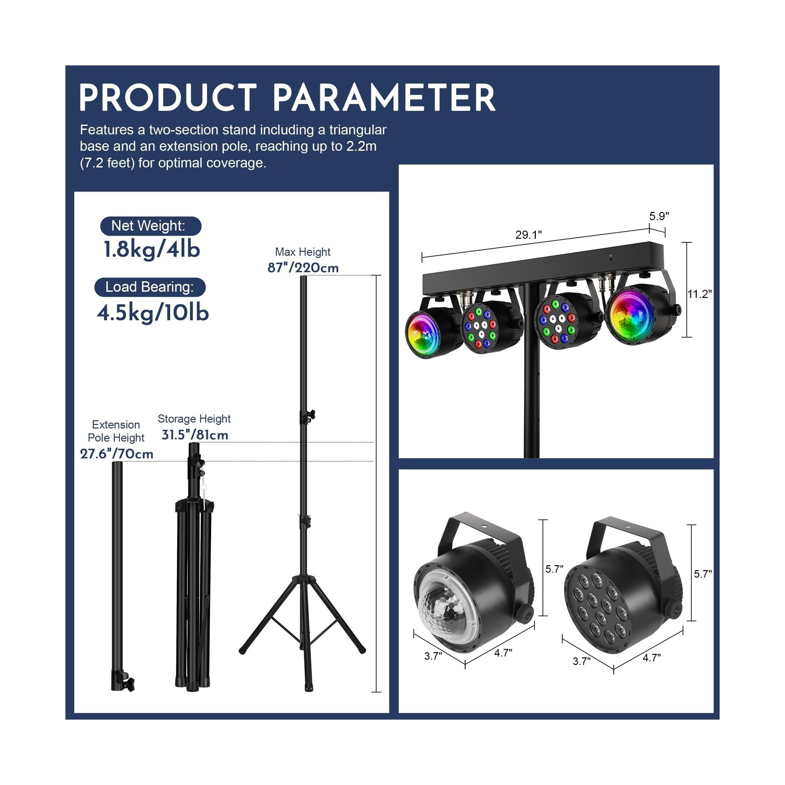 DJ Disco Lights with Stand, Professional LED Party Light Set, DJ Lighting Sys...