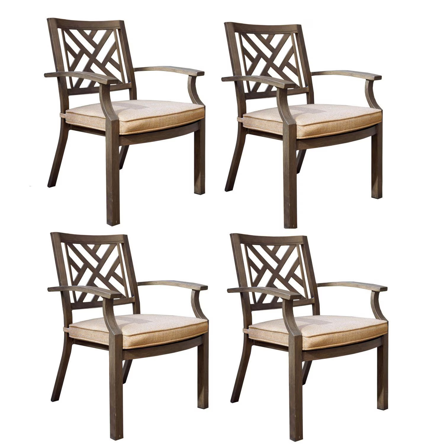 Brooklyn Aluminum 4 Pc Set Stackable Dining Chair Set in Multi Brown/Sesame by