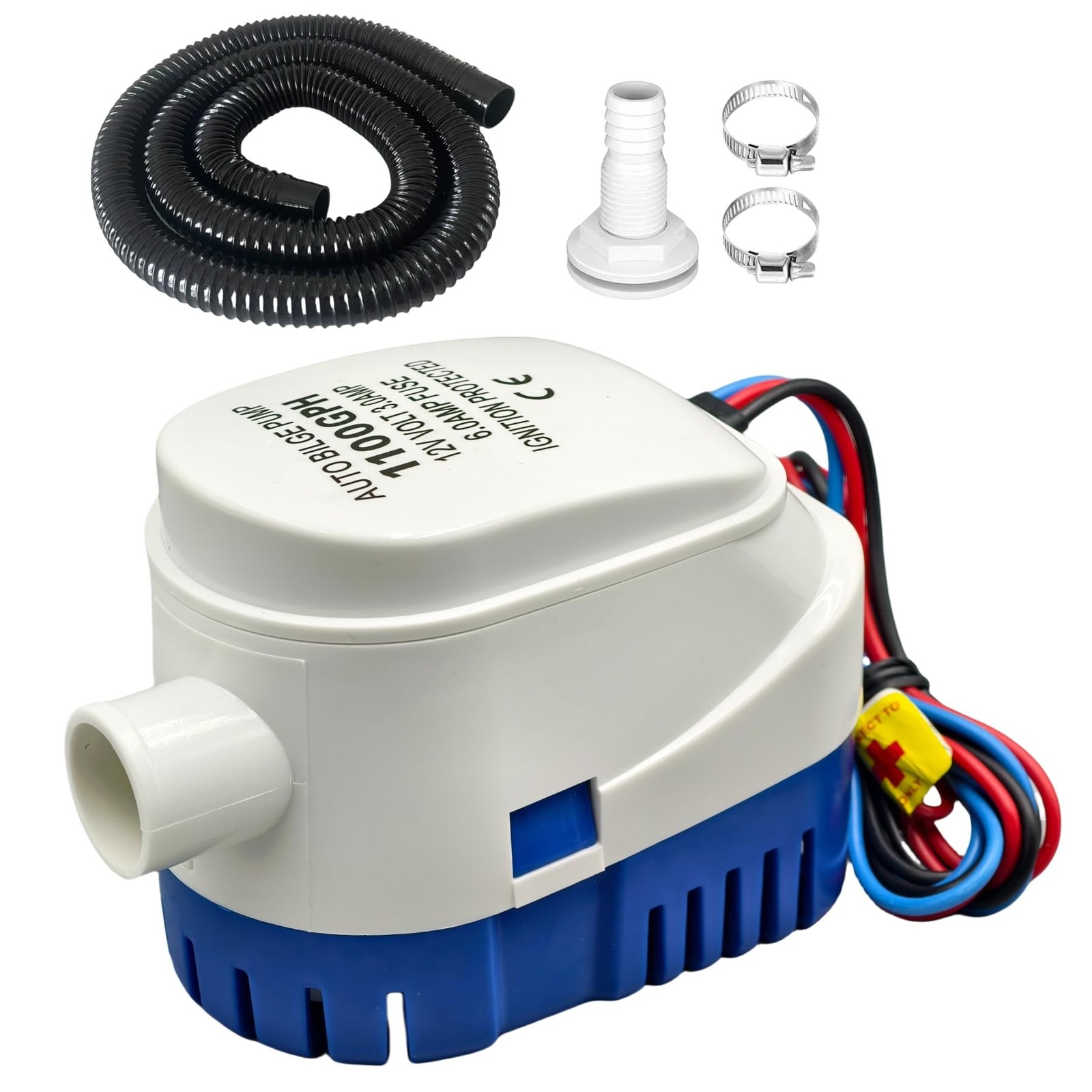 1100GPH Automatic Bilge Pump 12V with 1-1/8" x 6ft Hose Kit – Heavy-Duty M