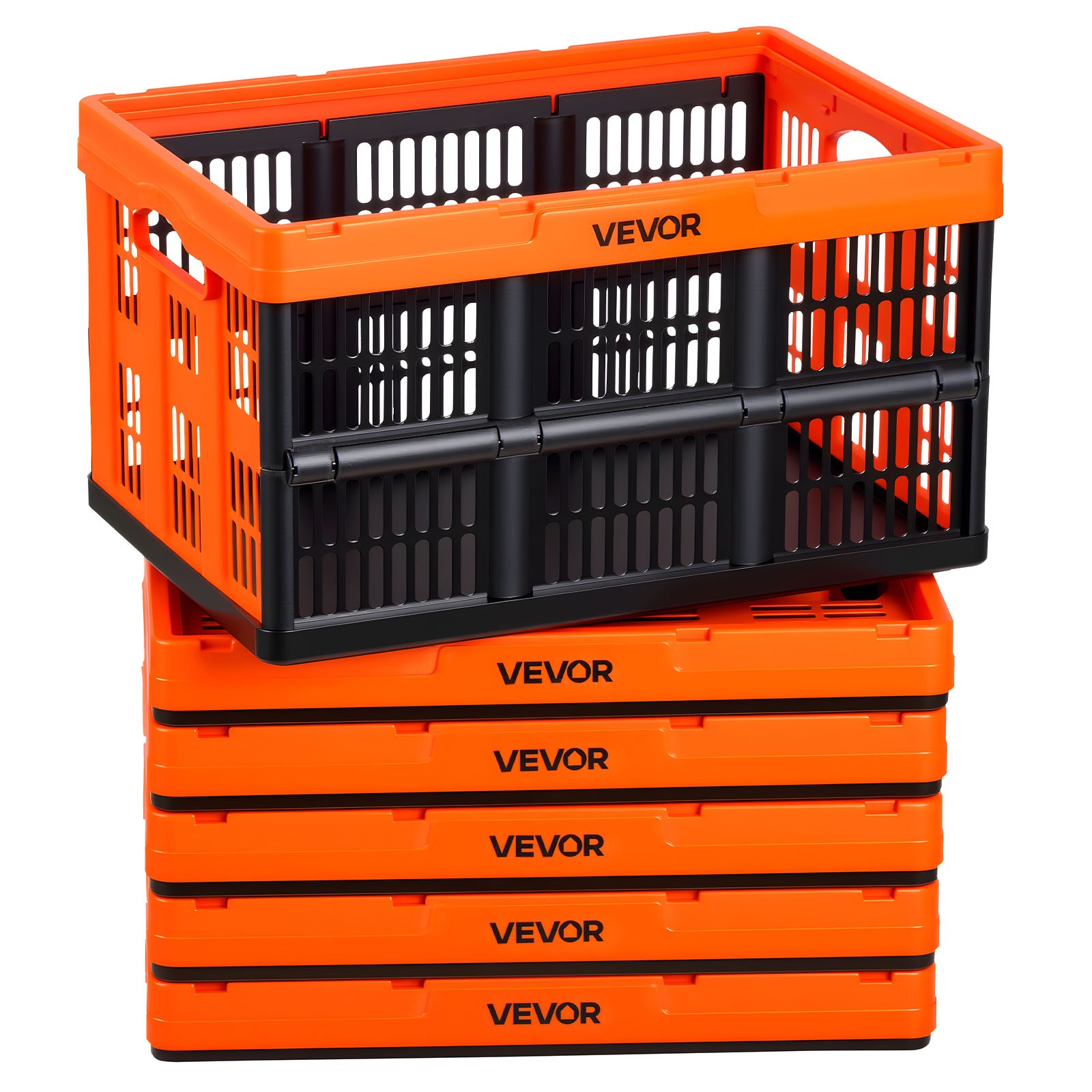 VEVOR Plastic Collapsible Storage Bins 45L 6 Packs Stackable Fold Storage Crates