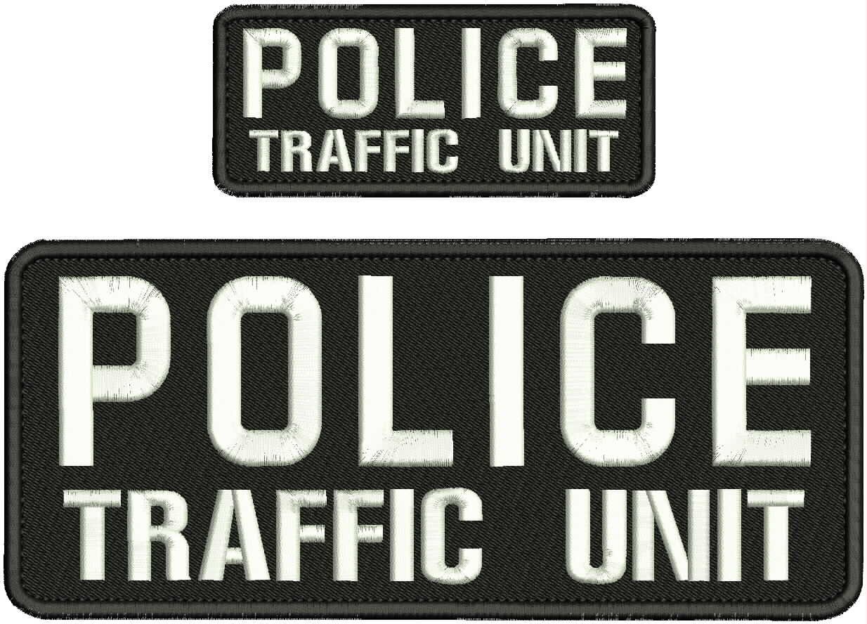Collectible Embroidery Patch Police Traffic Unit 4X10 AND 2X5 White On Black
