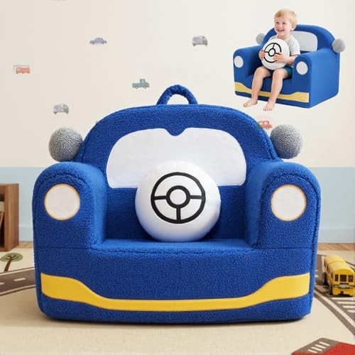 Toddler Chair for Ages 1–6, Soft Sherpa Kids Sofa with Book Pocket & Carry