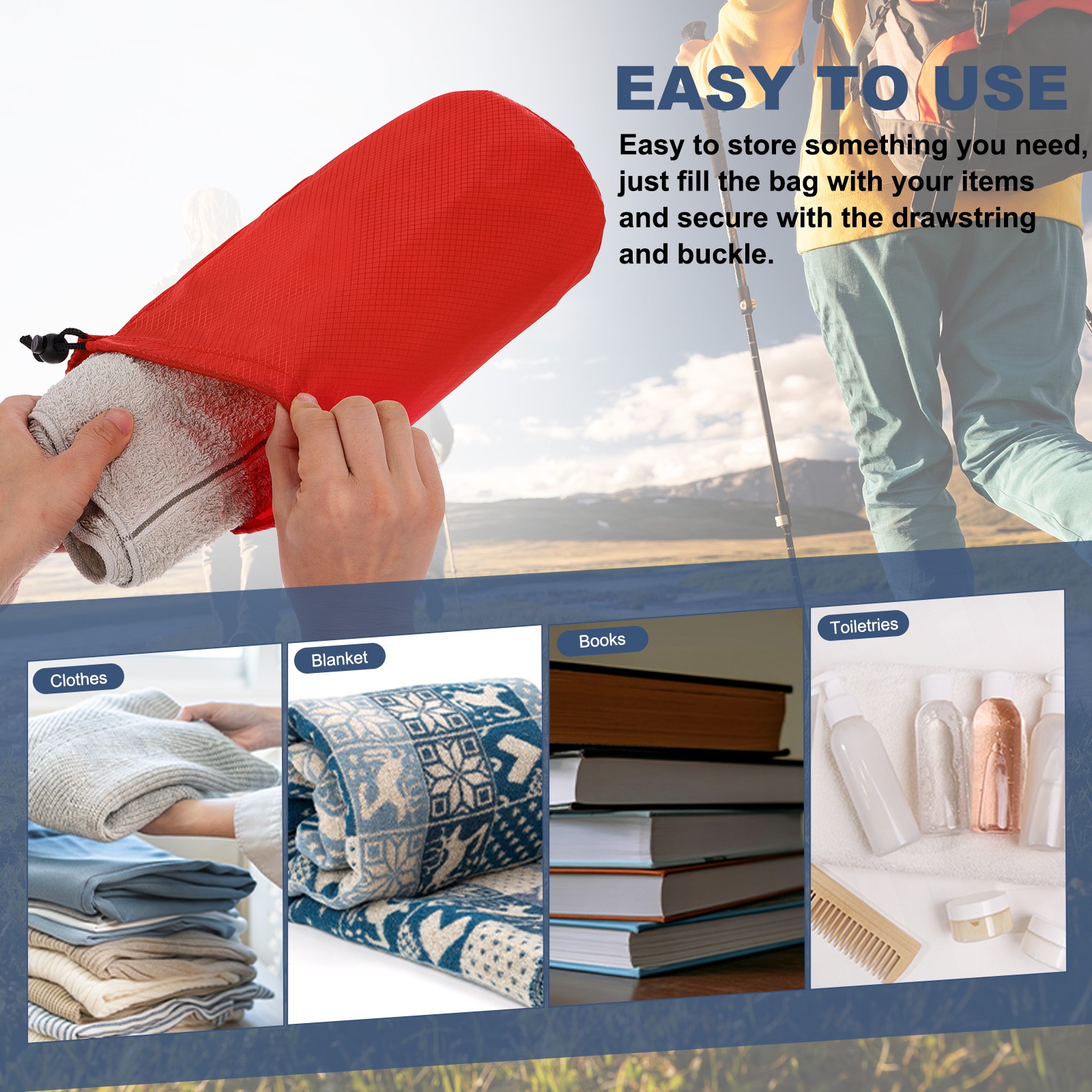 Drawstring Bag, Storage Bags for Backpacking, 4x8 Inch & 3 Pack & Orange