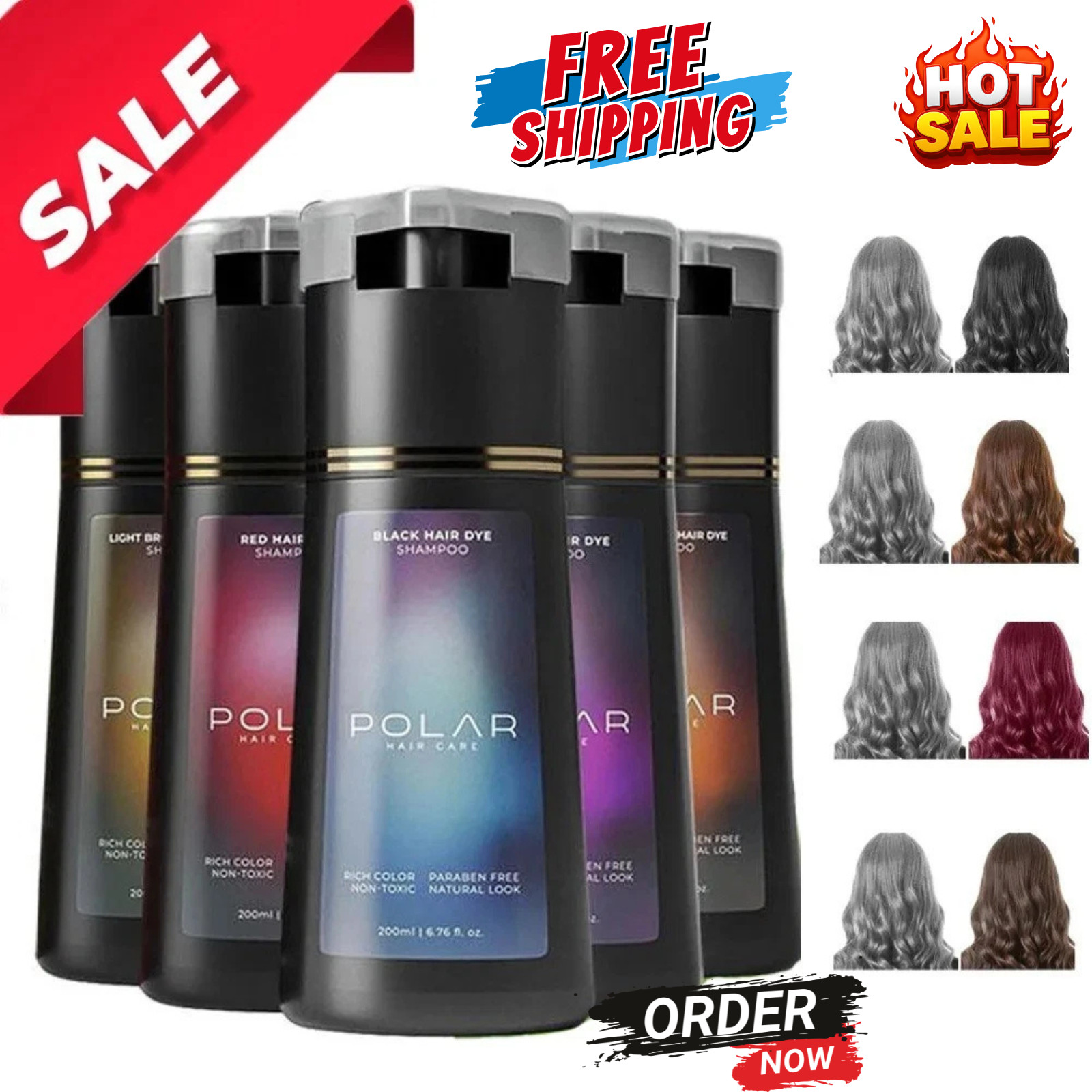 Polar Hair Instant Dye Shampoo, Hair Color Shampoo for Hair Natural Color 200ml