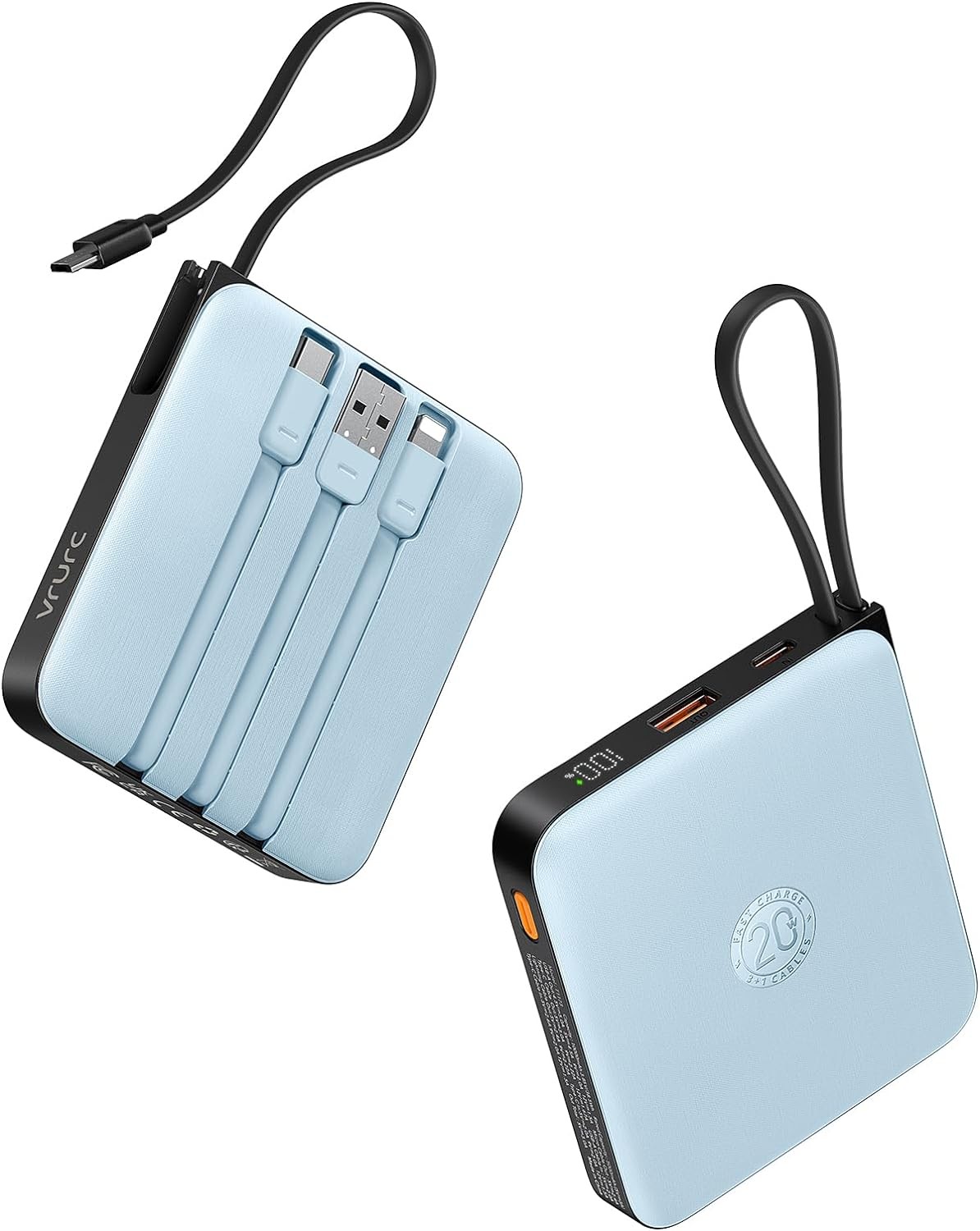 VRURC Portable Charger for iPhone with Built-in Cable, 10000mAh 22.5W Fast Charg