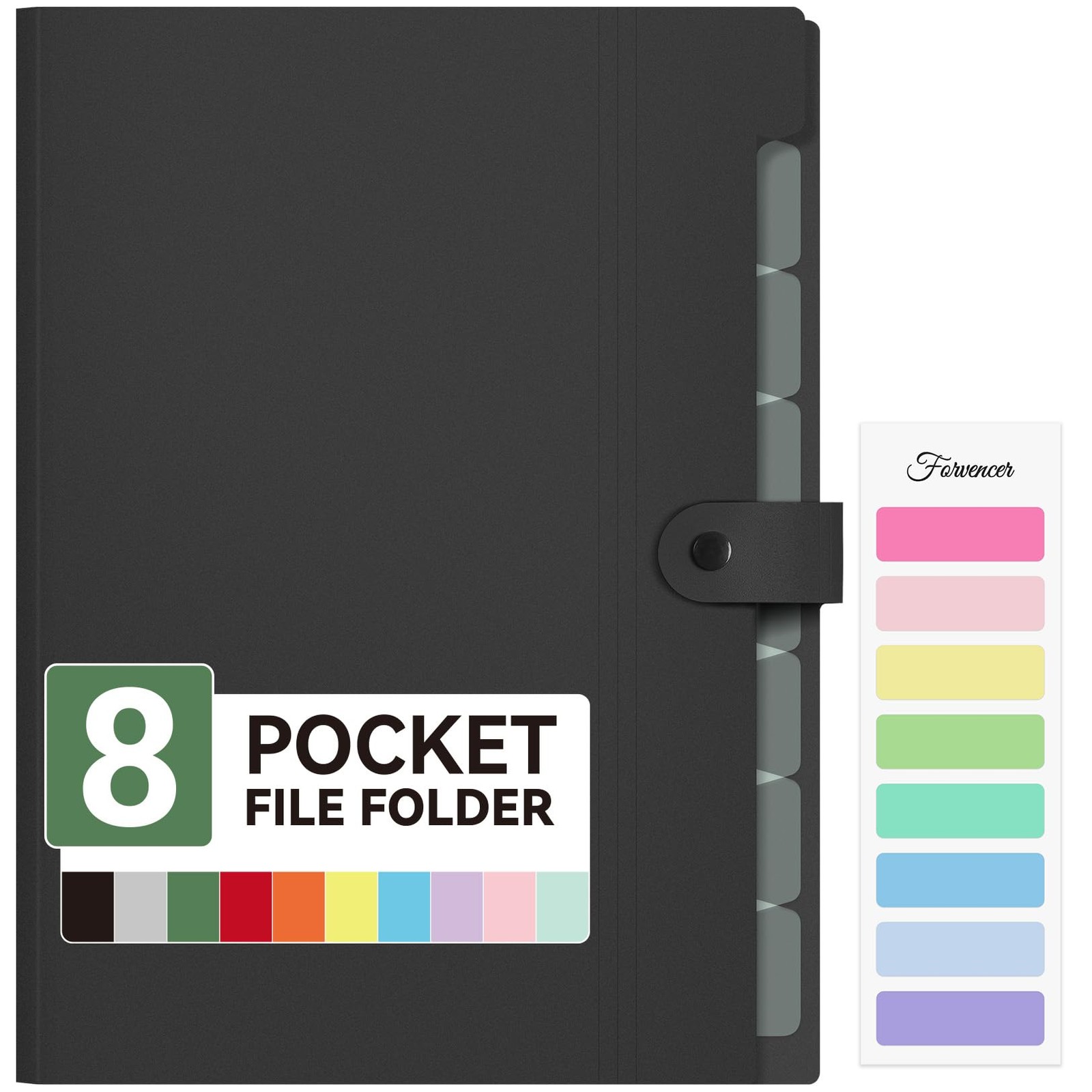 Expanding File Folder 8 Pocket Accordion Document Organizer A4 Letter Size Black