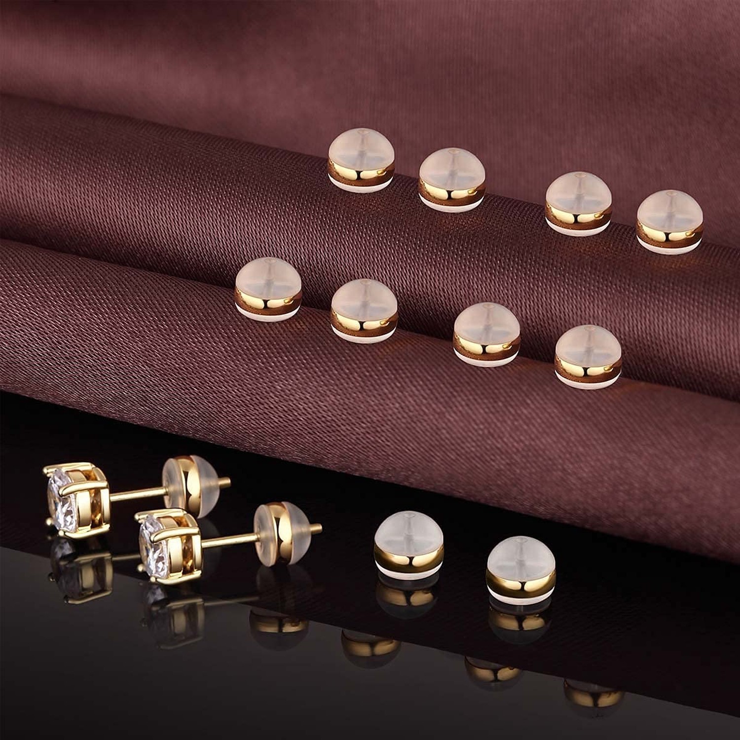 DELECOE 12pcs Soft Silicone Earring Backs for Studs Silver&Gold Belt Rubber E...