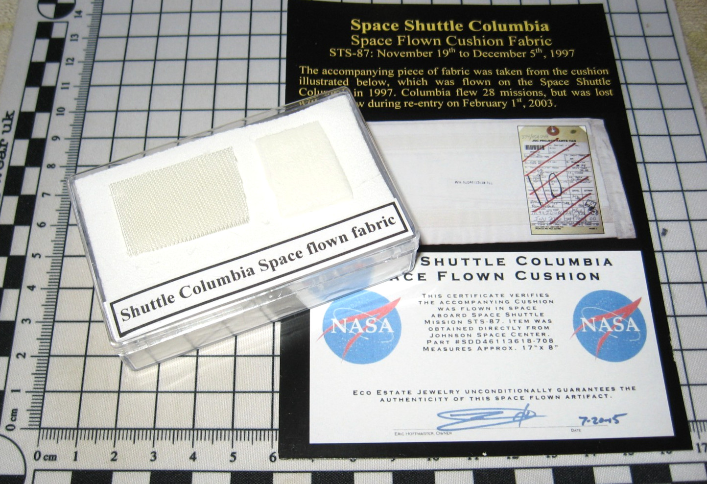 Piece of History NASA Shuttle Columbia STS87 space flown fabric display case #3