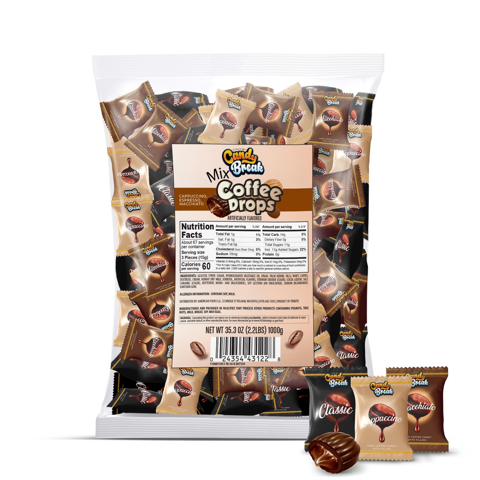 Coffee Drops, Center Filled Hard Candy, Coffee Candy Individually Wrapped, Ma...