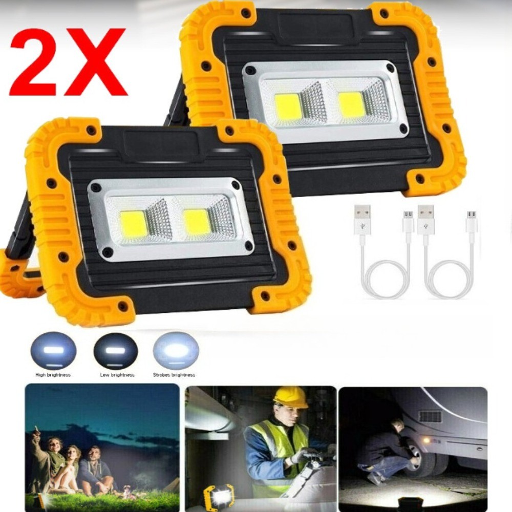 2X USB Rechargeable COB LED Work Light Floodlight Camping Emergency Torch Lamp