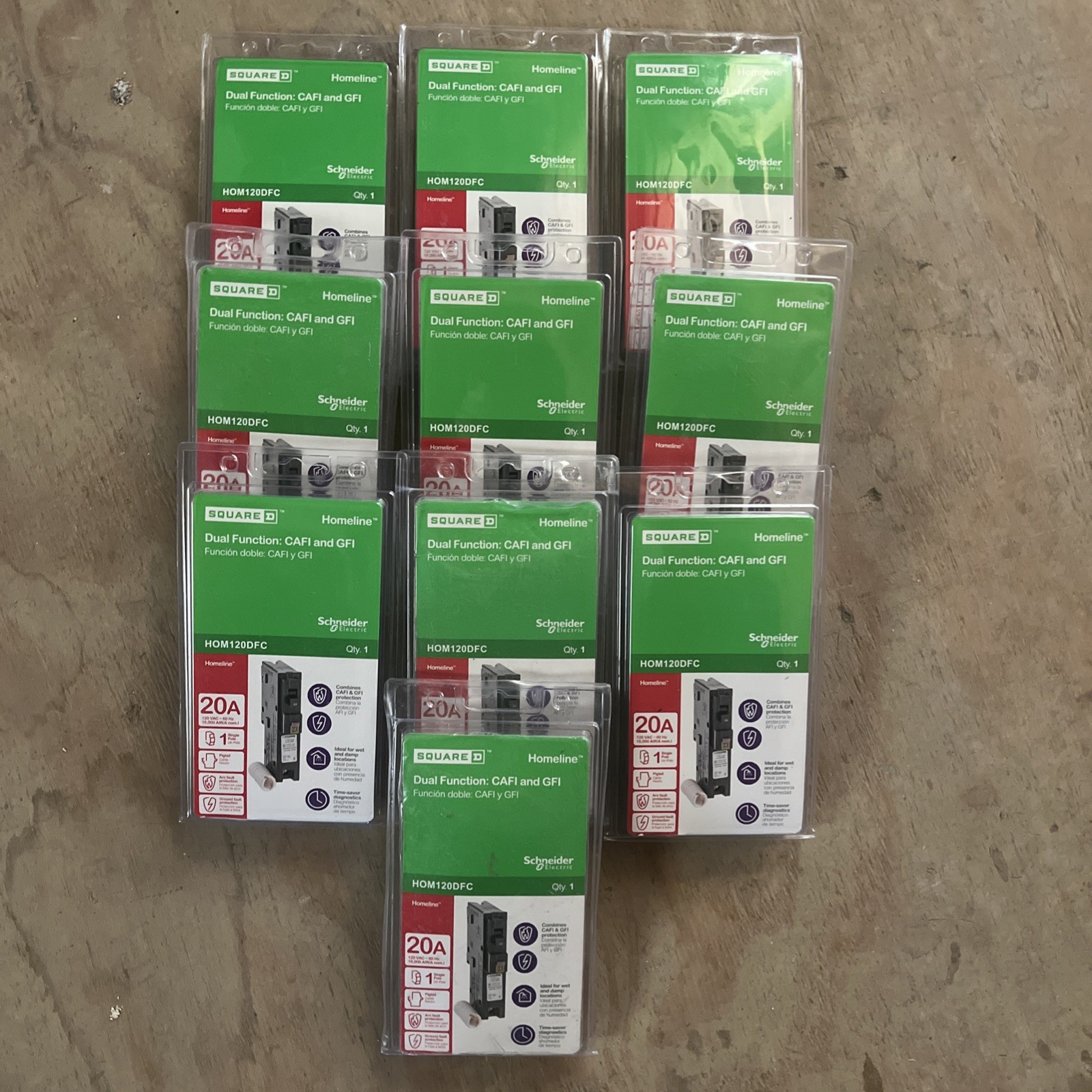 10PCS SQUARE D HOMELINE HOM120DF HOM120DFC 20A AFCI/GFCI (with pigtail wire) NEW