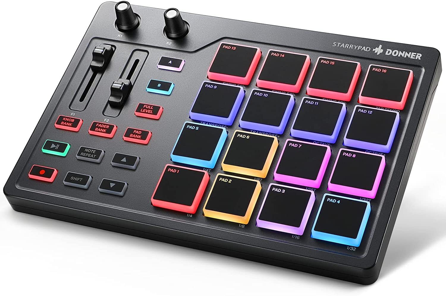 Donner Starrypad MIDI Pad Beat Maker Machine 16 Pad 2 Assignable Fader & Knobs