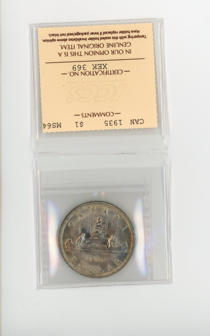 1935 Canada Silver Dollar - ICCS MS-64 - Cert #XEK 369