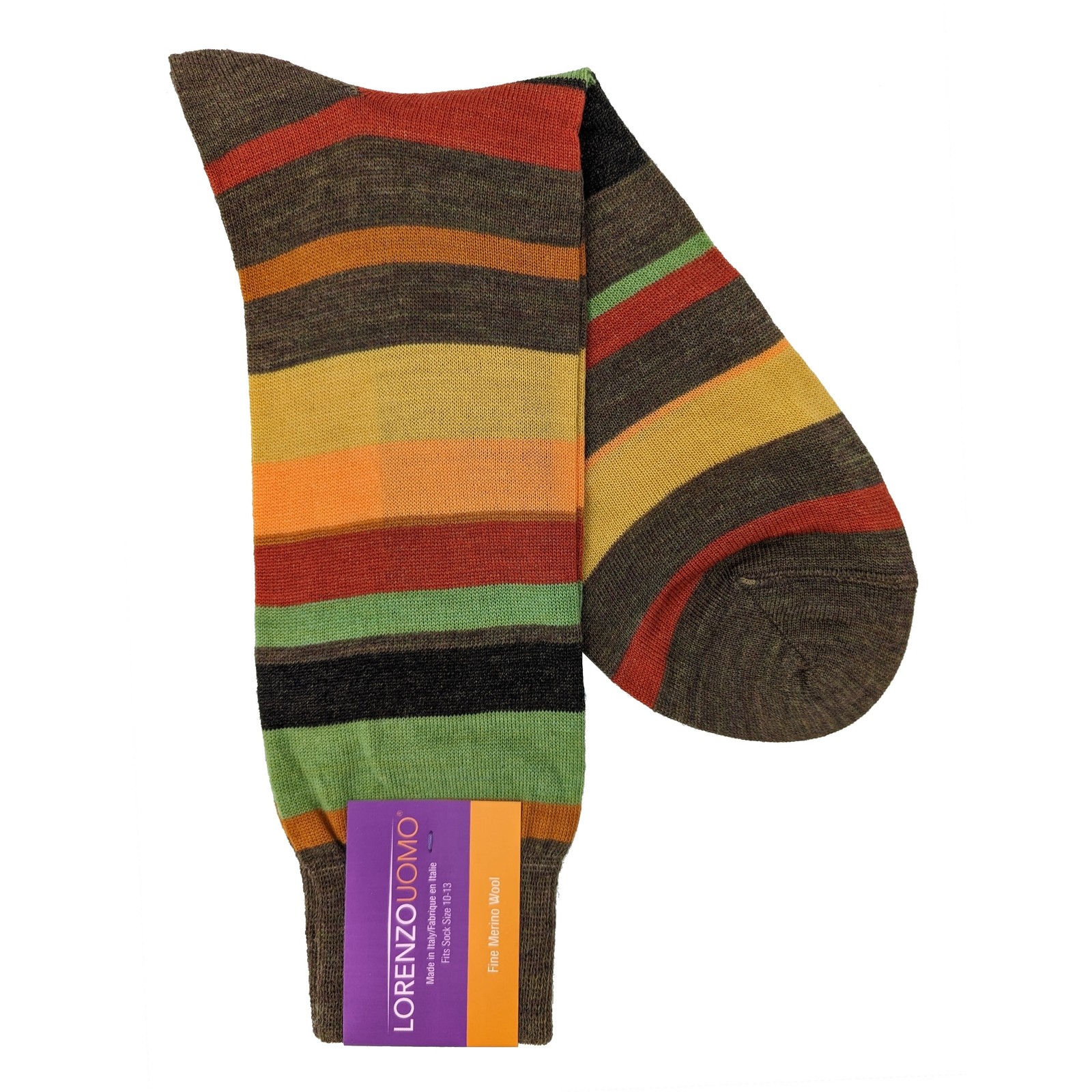 Lorenzo Uomo Thin Multi Stripe Merino Wool Blend Socks