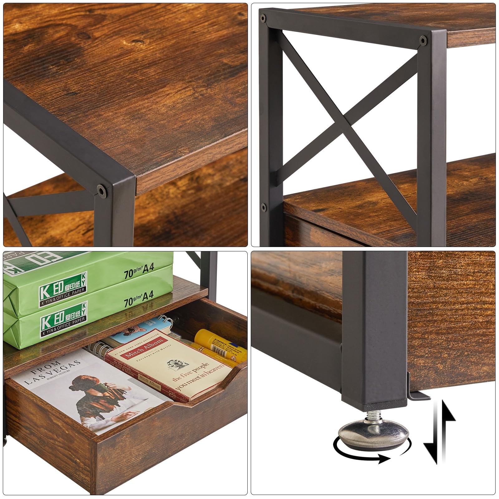 2 Tier Desktop Printer Stand,Multi-Purpose Desk Organizer,Wooden Printer Stan...