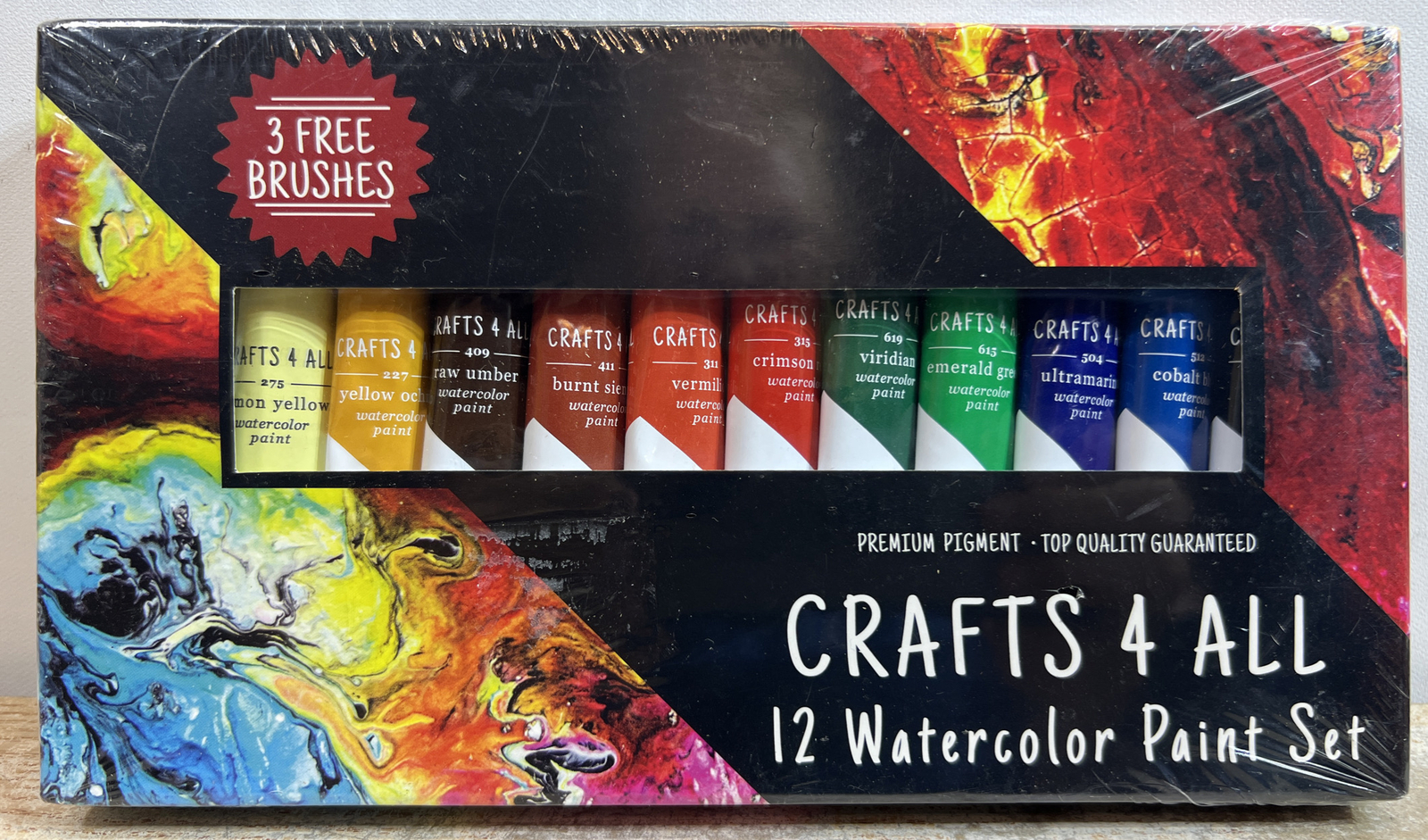 Crafts 4 All 12 Watercolor Paint Set W/ 3 Brushes Inside NEW Sealed