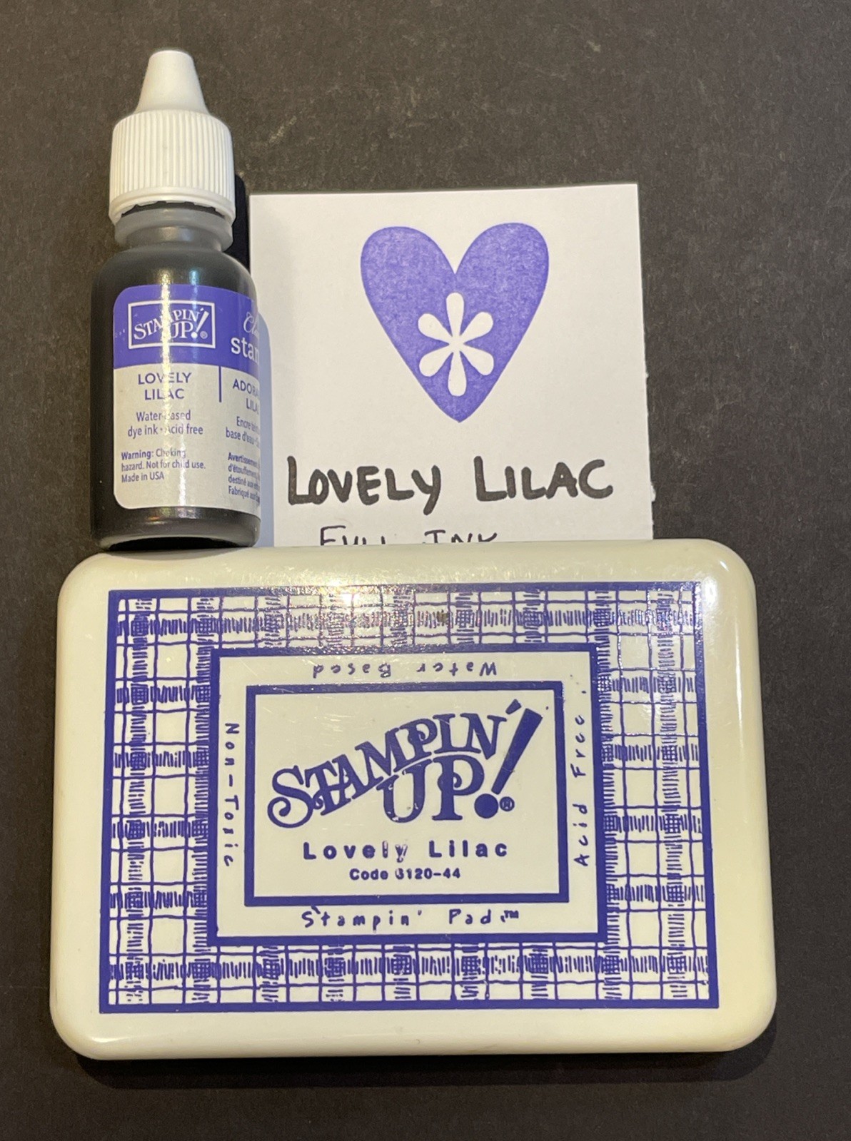 Stampin Up Classic Lovely Lilac VTG Linen Dye Ink Pad & Full Ink Refill Bottle