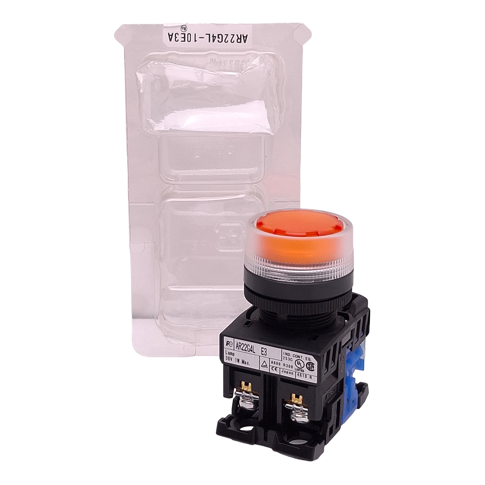 Fuji Electric AR22G4L-10E3A Illuminated Pushbutton, Amber, 1NO, 600VAC 10A, 22mm