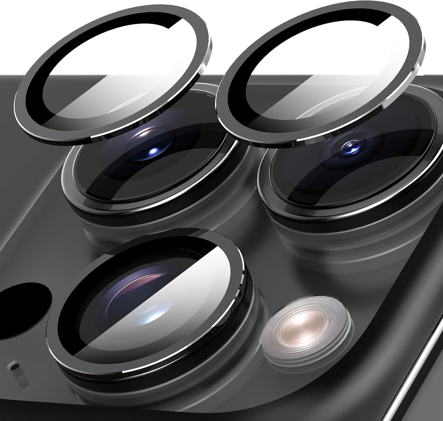 For iPhone 16 15/14/13 / Pro Max Tempered Glass Camera Lens Protector Metal Ring