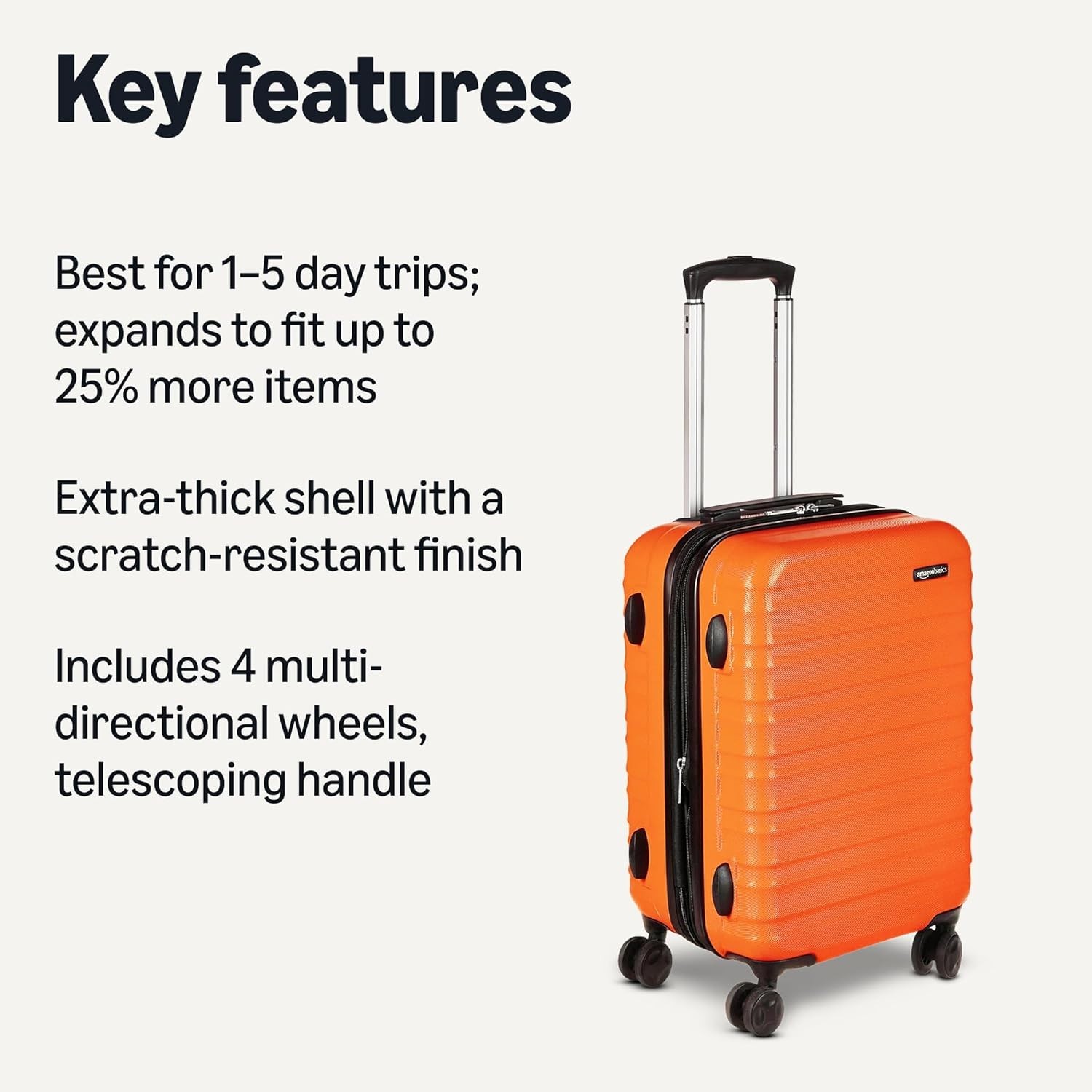 Basics 21" Hardside Spinner Suitcase - Orange, Expandable 25%, Telescoping Handl