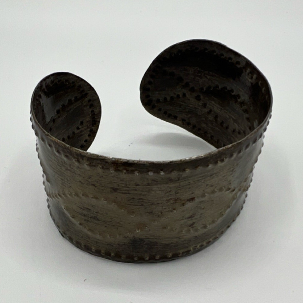 Handcrafted Silver Metal Asymmetrical Cuff Bracelet Decorative Pattern