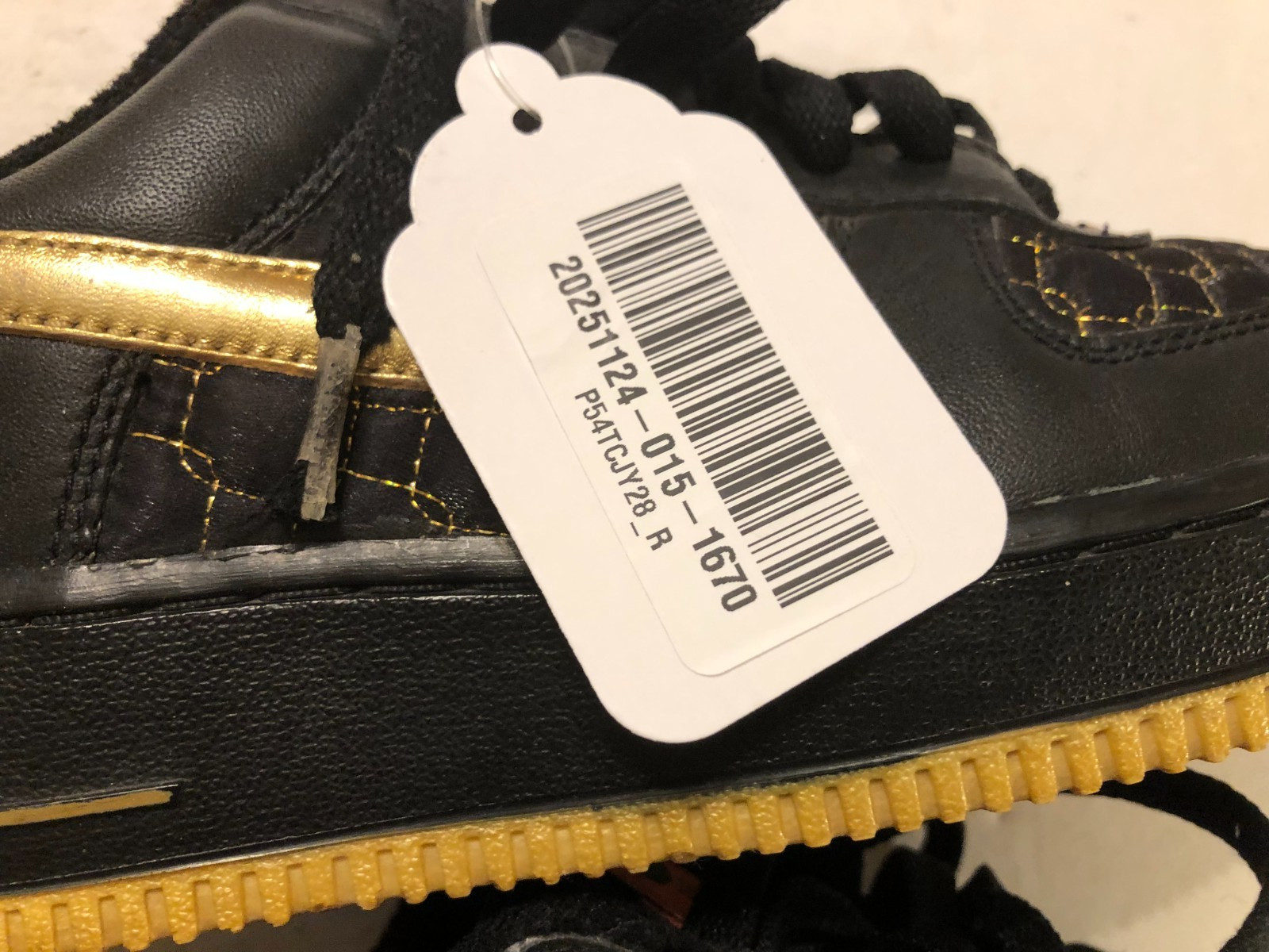 Nike Air Force 1 Low Top Black Holographic Gold Heat Vintage Unisex Sneakers 7.5