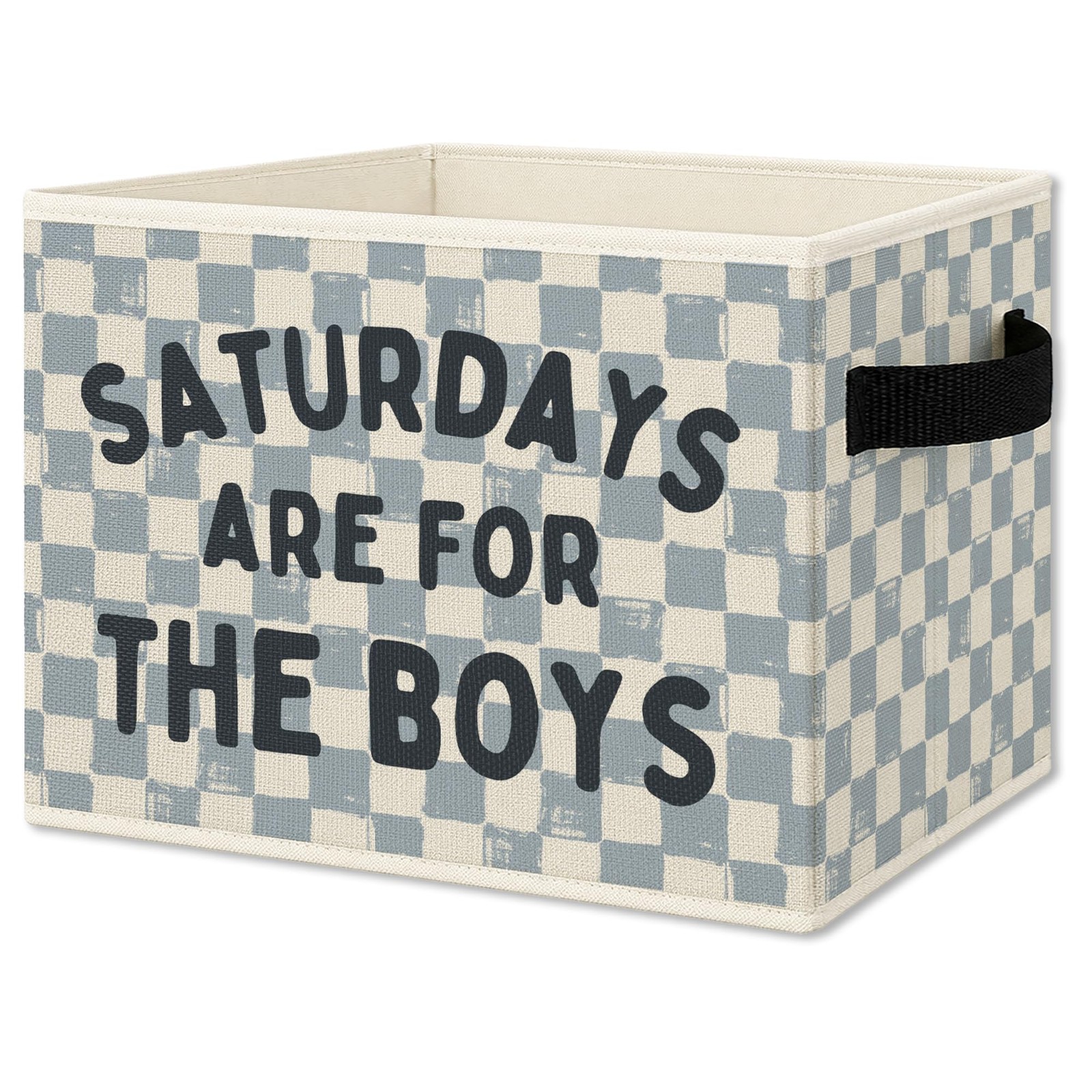 Boys Nursery Foldable Storage Bins Box with Handles, Retro Blue Checkered Pla...
