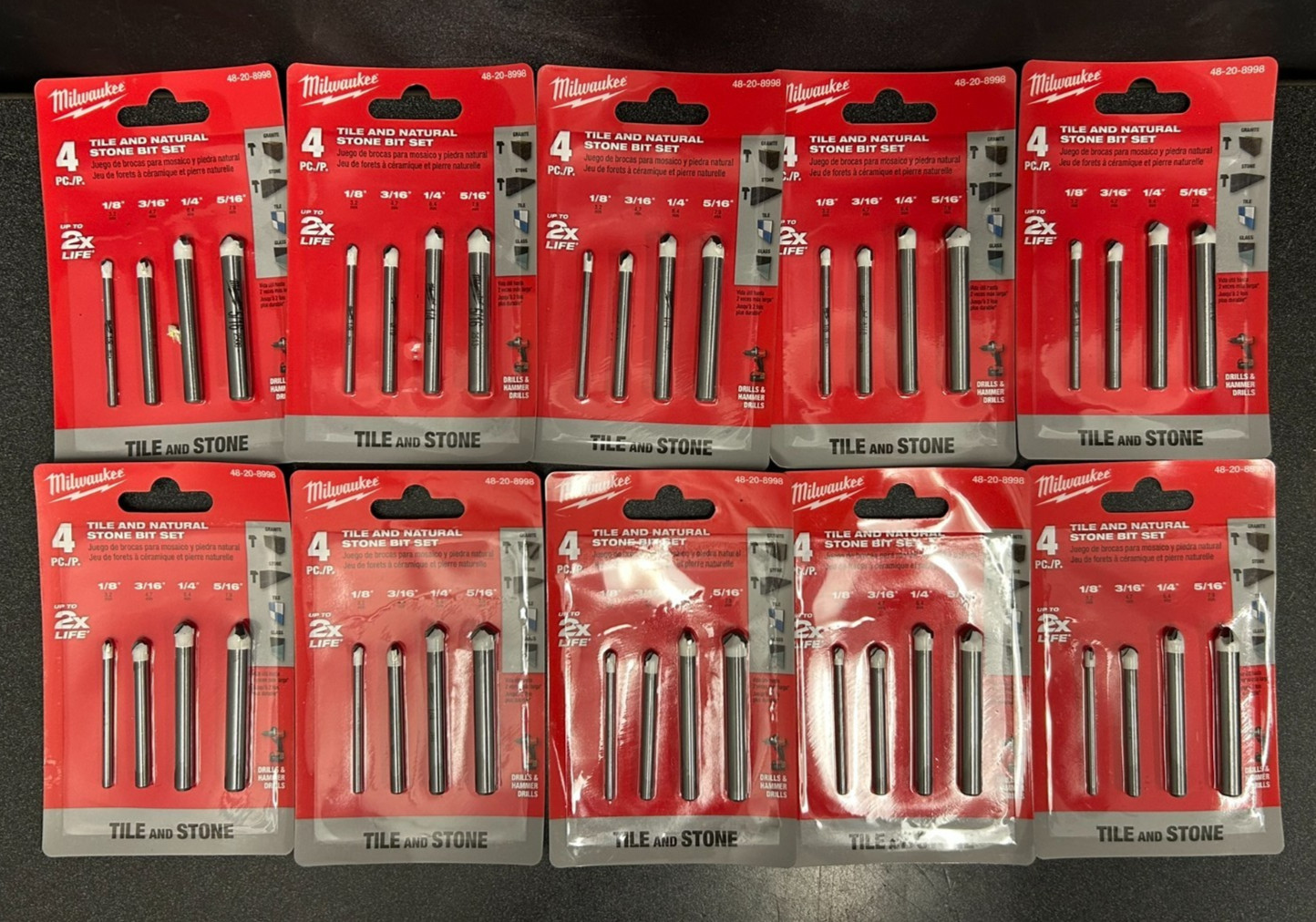 10 Milwaukee 48-20-8998 Tile Natural Stone 4 pc Drill Bit Set 1/8 3/16 1/4 5/16