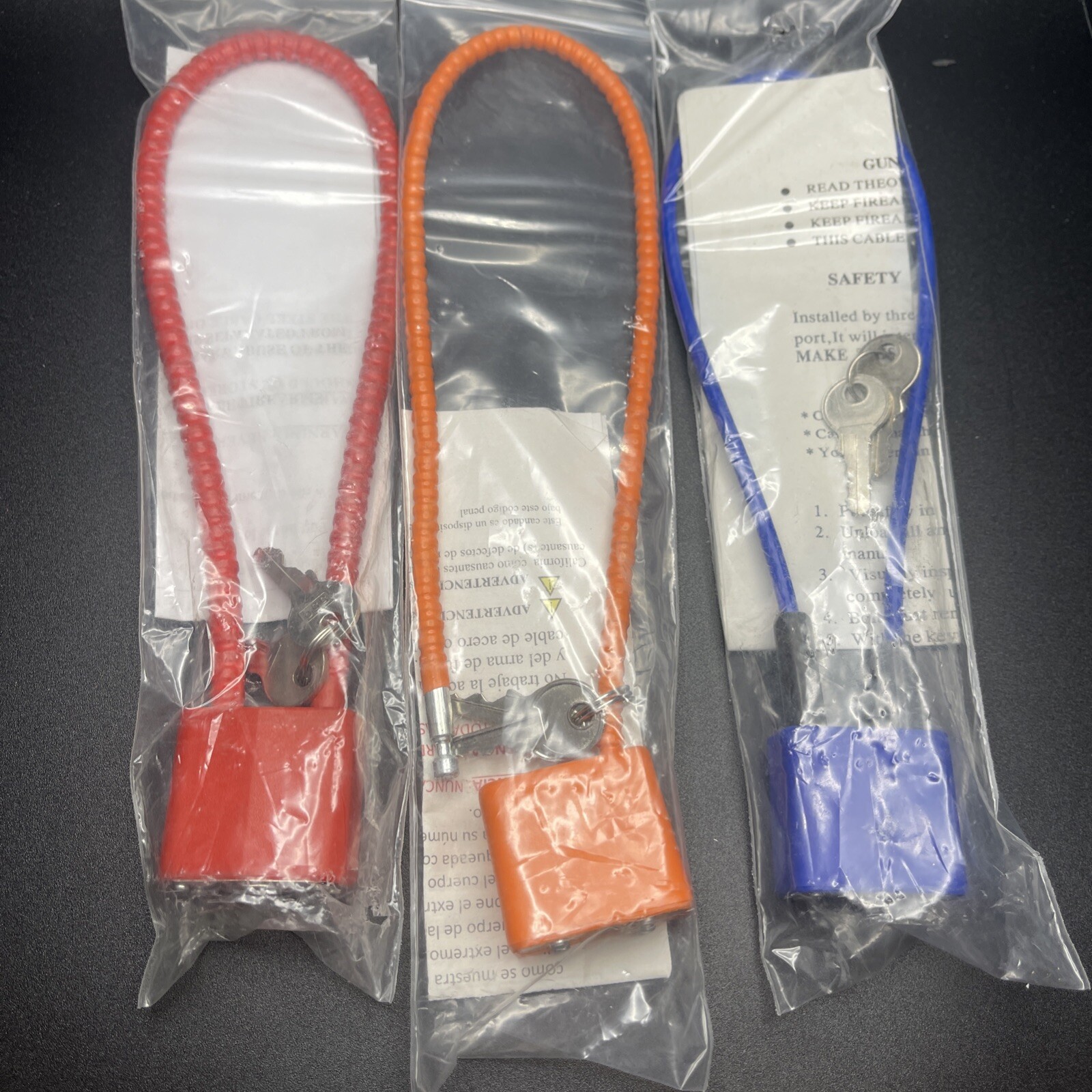 Red/Blue/Orange Pistol/Handgun Lock - 3 Brand New in package, Keys included