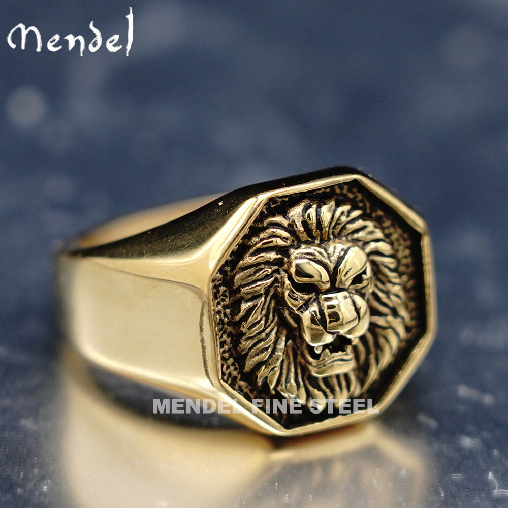 MENDEL Mens Gold Plated Stainless Steel Lion Head of Judah Ring Men Size 8-15
