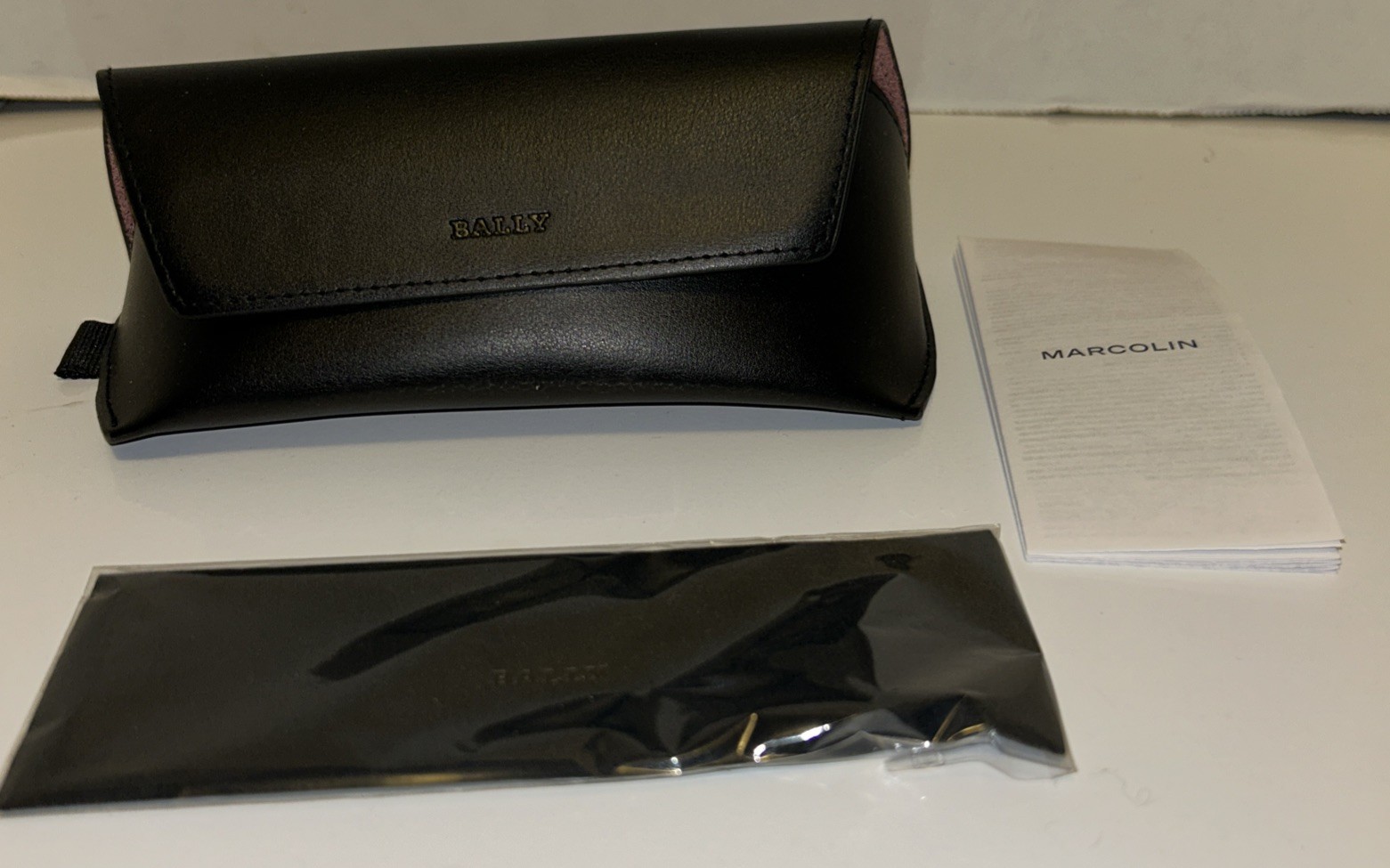 Bally Semi-Hard Black Leather Sunglasses Case W/Cleaning Cloth