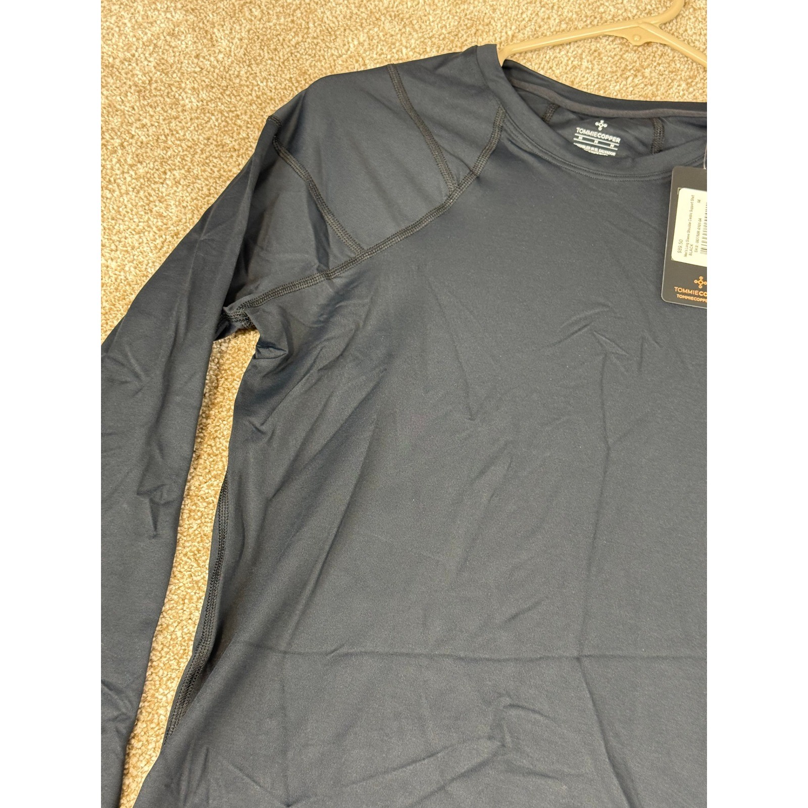 NWT Tommie Copper Mens Shirt Shoulder Support Black Long Sleeve Medium M