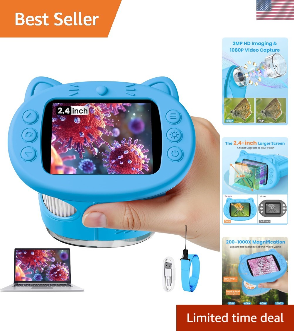 Child Safe Digital Microscope - 1000X Magnification & Photo Functions for Kids