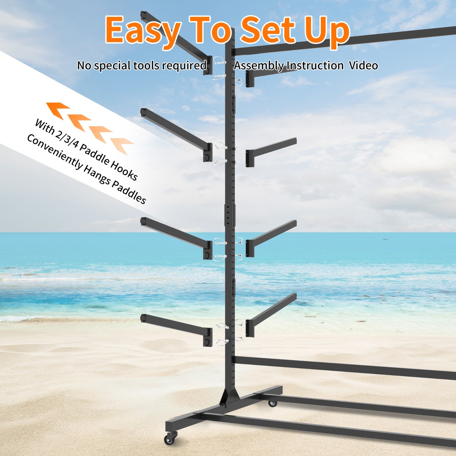 Heavy Duty 8-Kayak Freestanding Rack with Wheels, Adjustable 82"H