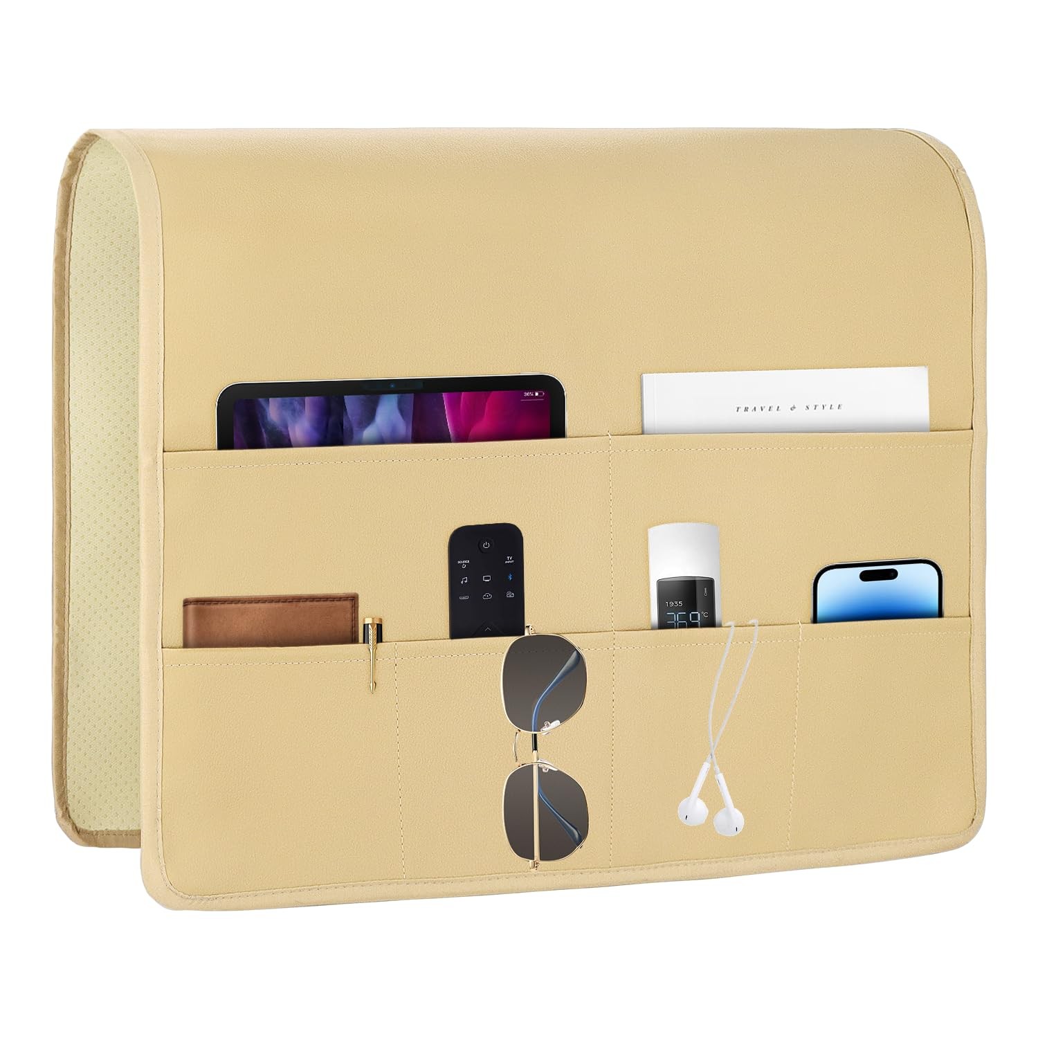 Earth Yellow PU Leather Couch Armrest Organizer Remote Control Holder Caddy