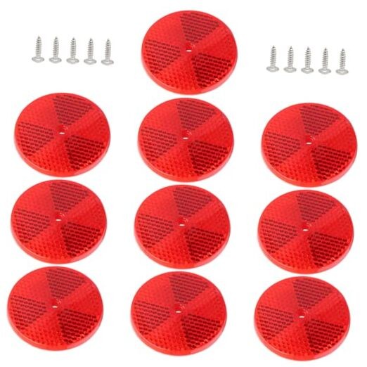 10 Pack Front Round Reflector Reflector Trailers Center Mounting Hole, Red
