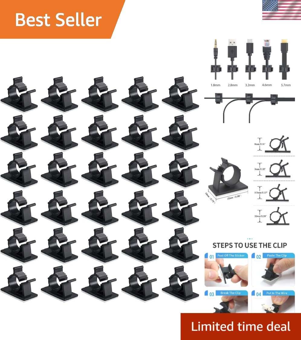Compact Self-Adhesive Nylon Cable Holders - 30 Pcs for Effective Cord Management