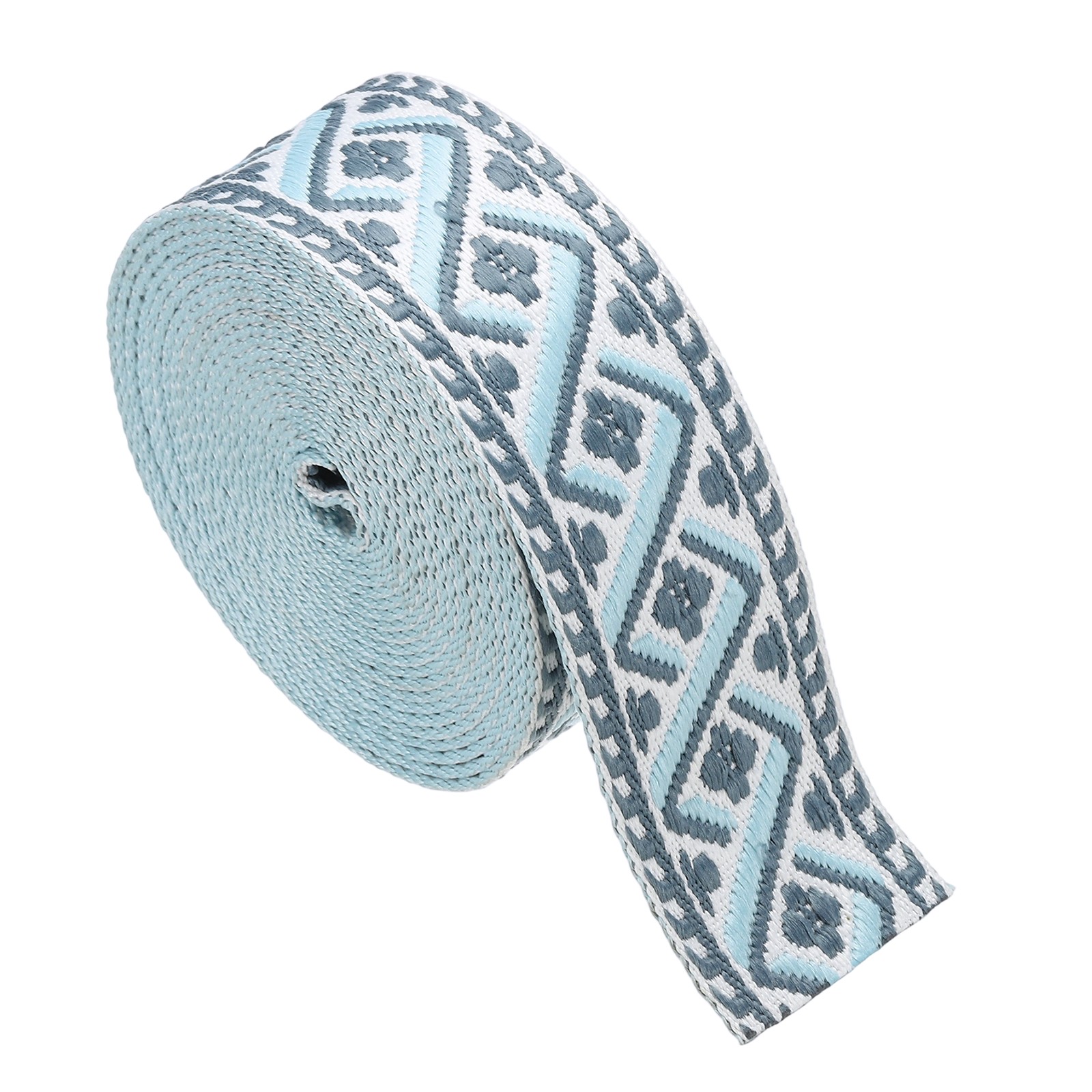 4.75Yards Cotton Webbing Strap 38mm Jacquard Webbing Strap Cream-Gray Blue