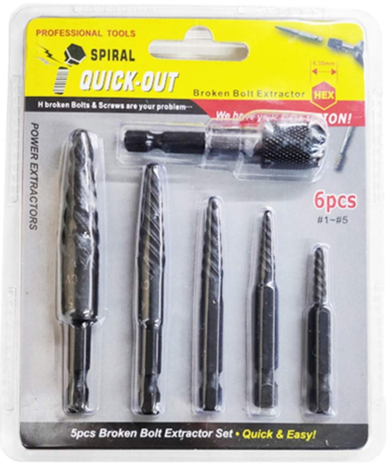 6 PCS Broken stud extractor kit Damaged Screw Extractor Set with 1/4 Quick Ch...